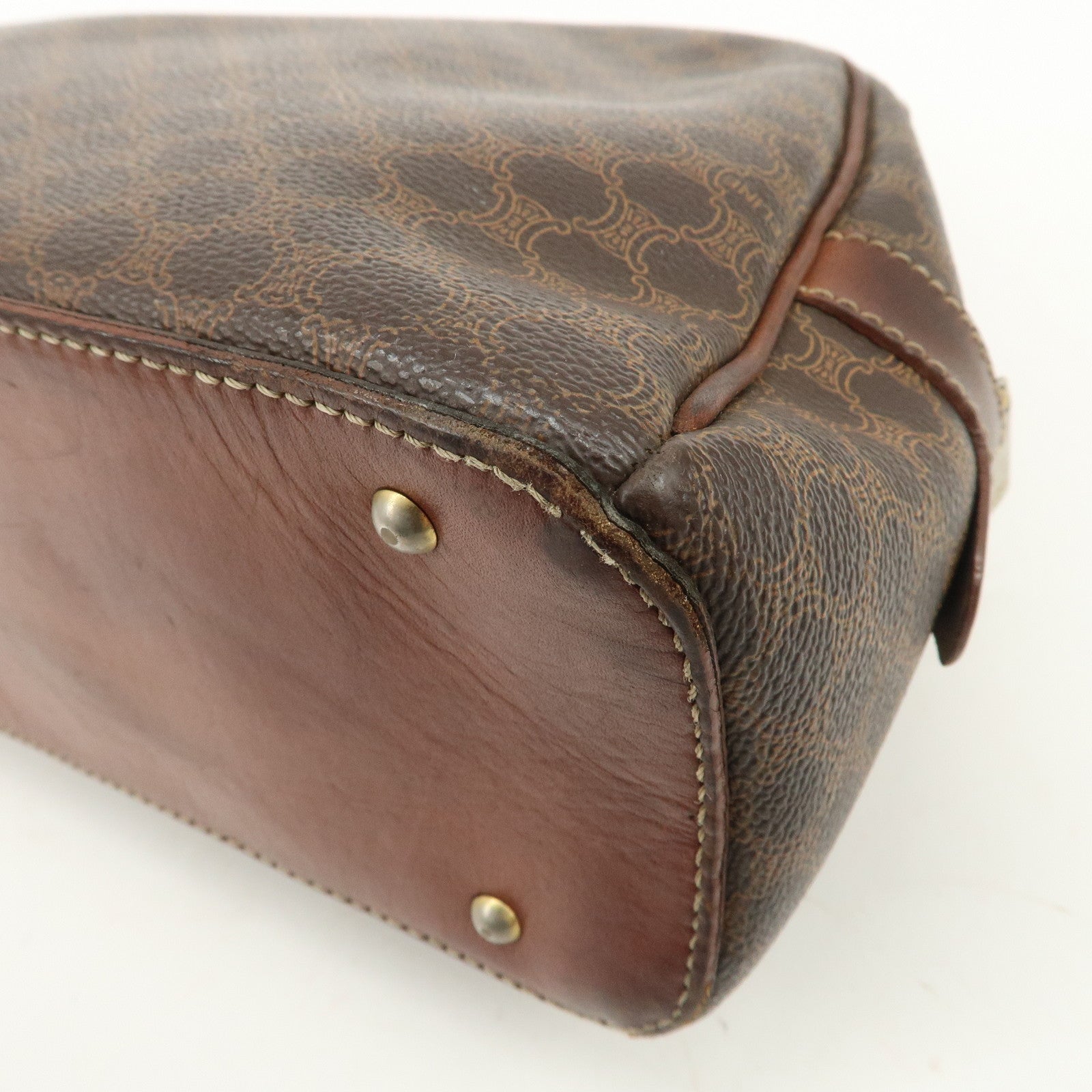 CELINE Macadam PVC Leather Hand Bag Brown Gold HDW