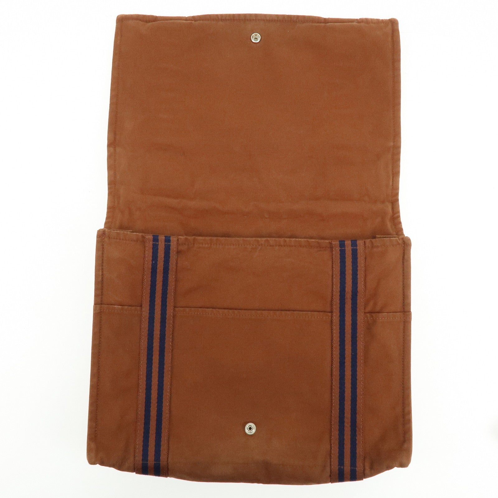 HERMES Basas MM Fourre Toute Canvas Shoulder Bag Brown