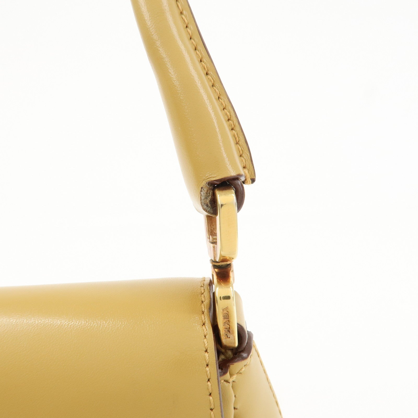 PRADA Logo Leather Shoulder Bag Hand Bag Beige