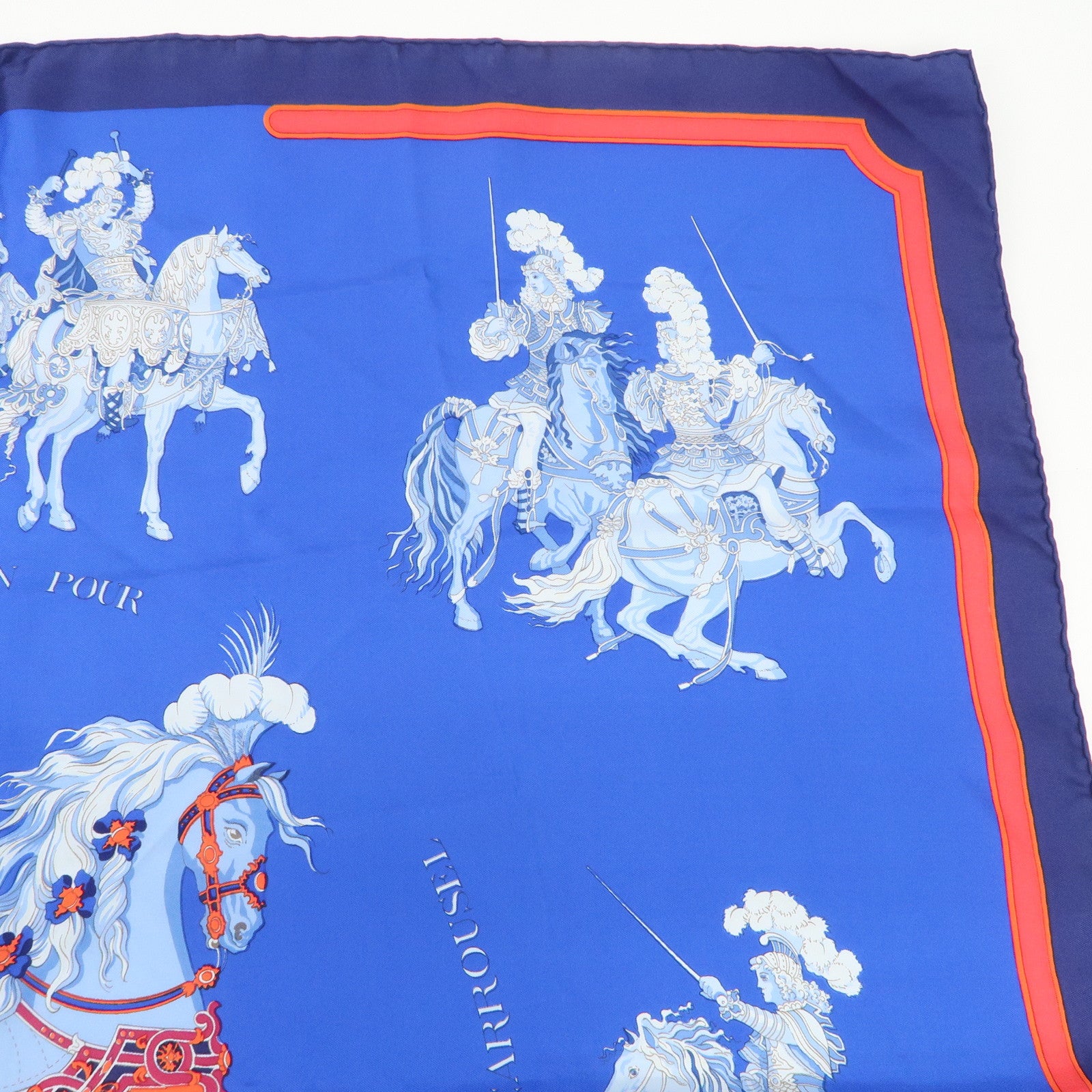 HERMES Carre 90 Silk 100% Scarf CARROUSEL Blue Red Used