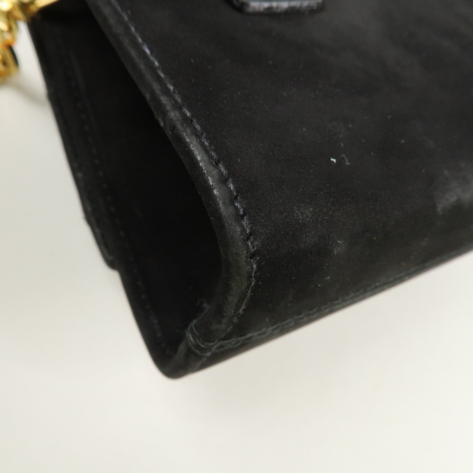 Ferragamo Vara Ribbon Suede Mini Chain Shoulder Bag Hand Bag Black Used