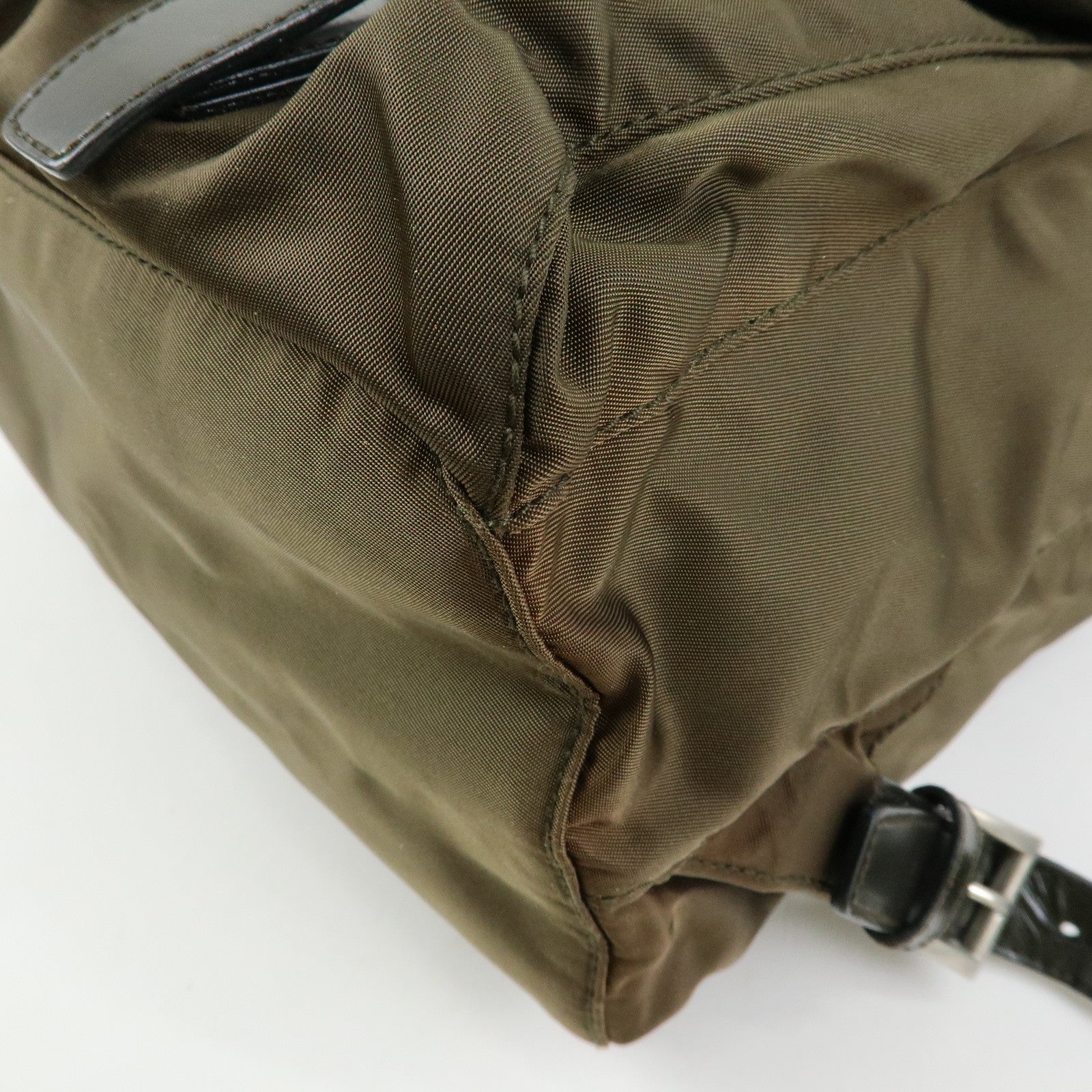PRADA Triangle Logo Nylon Leather Backpack Rucksack Khaki B6677