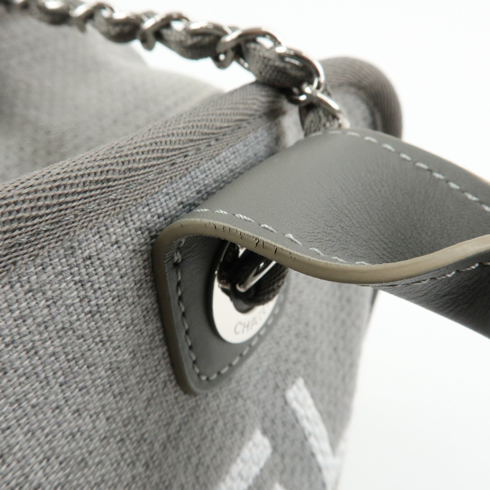 CHANEL Deauville Canvas Leather 2Way Boston Chain Shoulder Bag Gray
