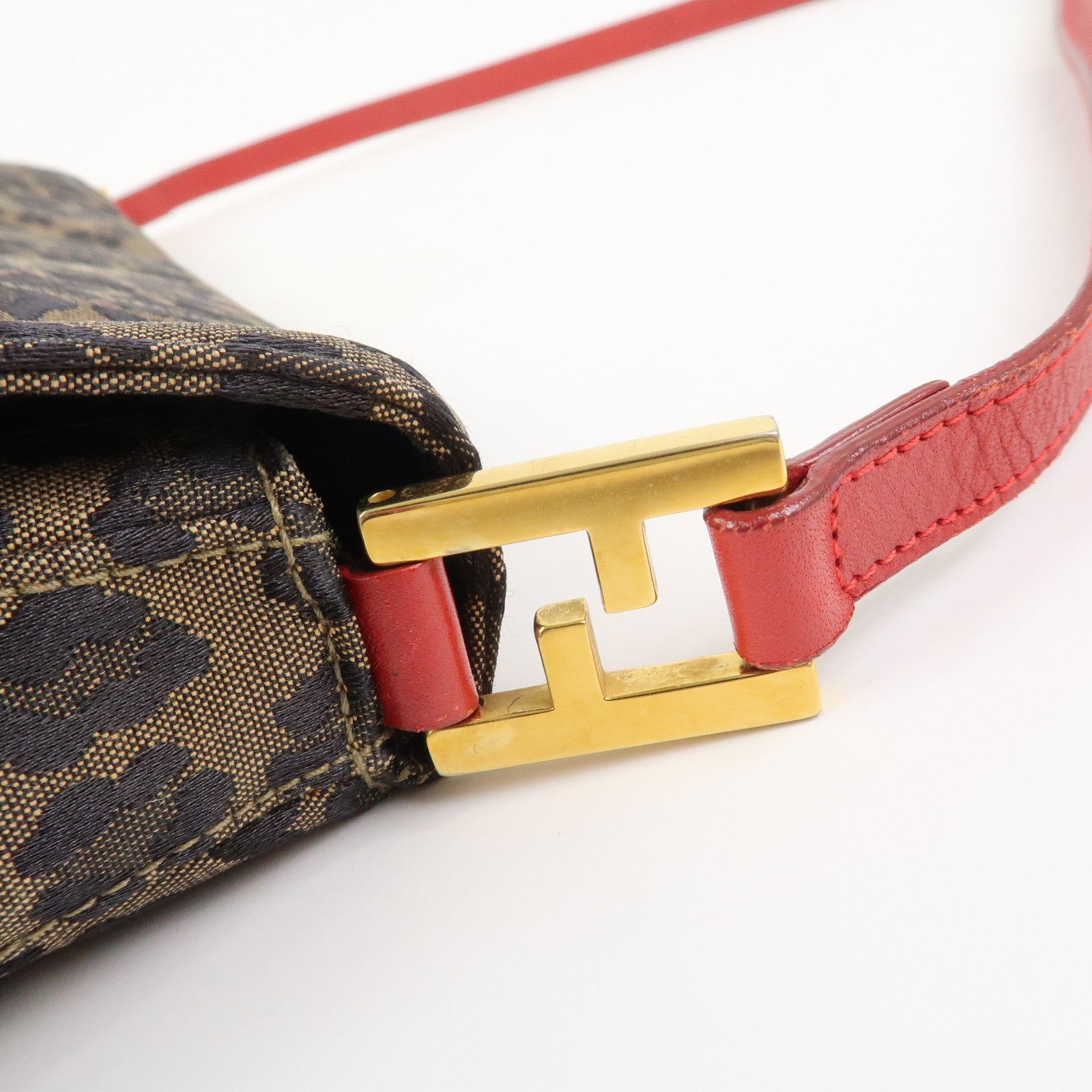 FENDI Canvas Leather Shoulder Bag Crossbody Bag Leopard 263570