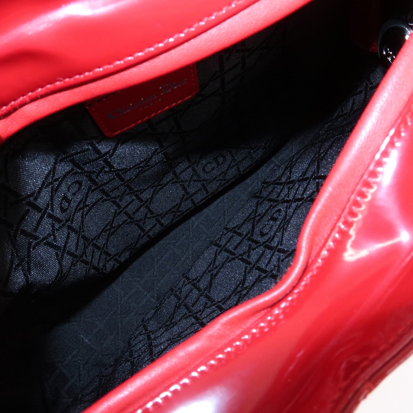 Christian Dior Cannage Patent Leather One Shoulder Bag Red
