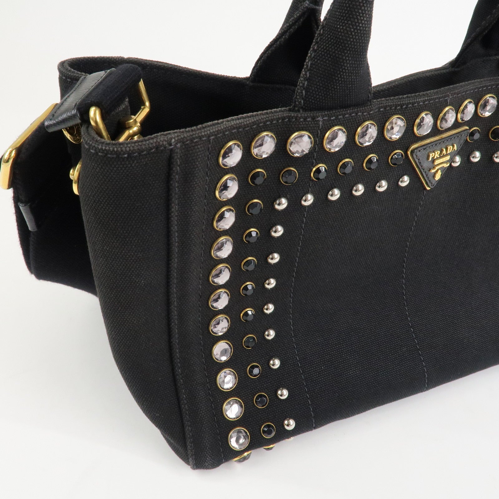 PRADA Triangle Logo Denim Canapa Bijoux 2Way Hand Bag Black B2642B