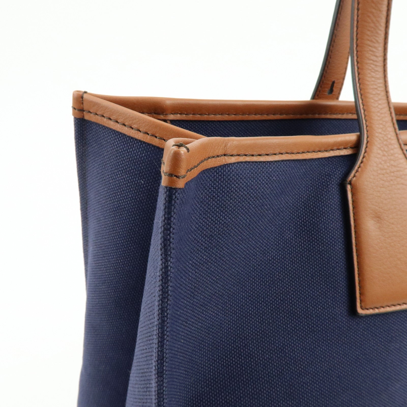 Ferragamo 1927 Signature Canvas Leather Tote Bag Navy Brown