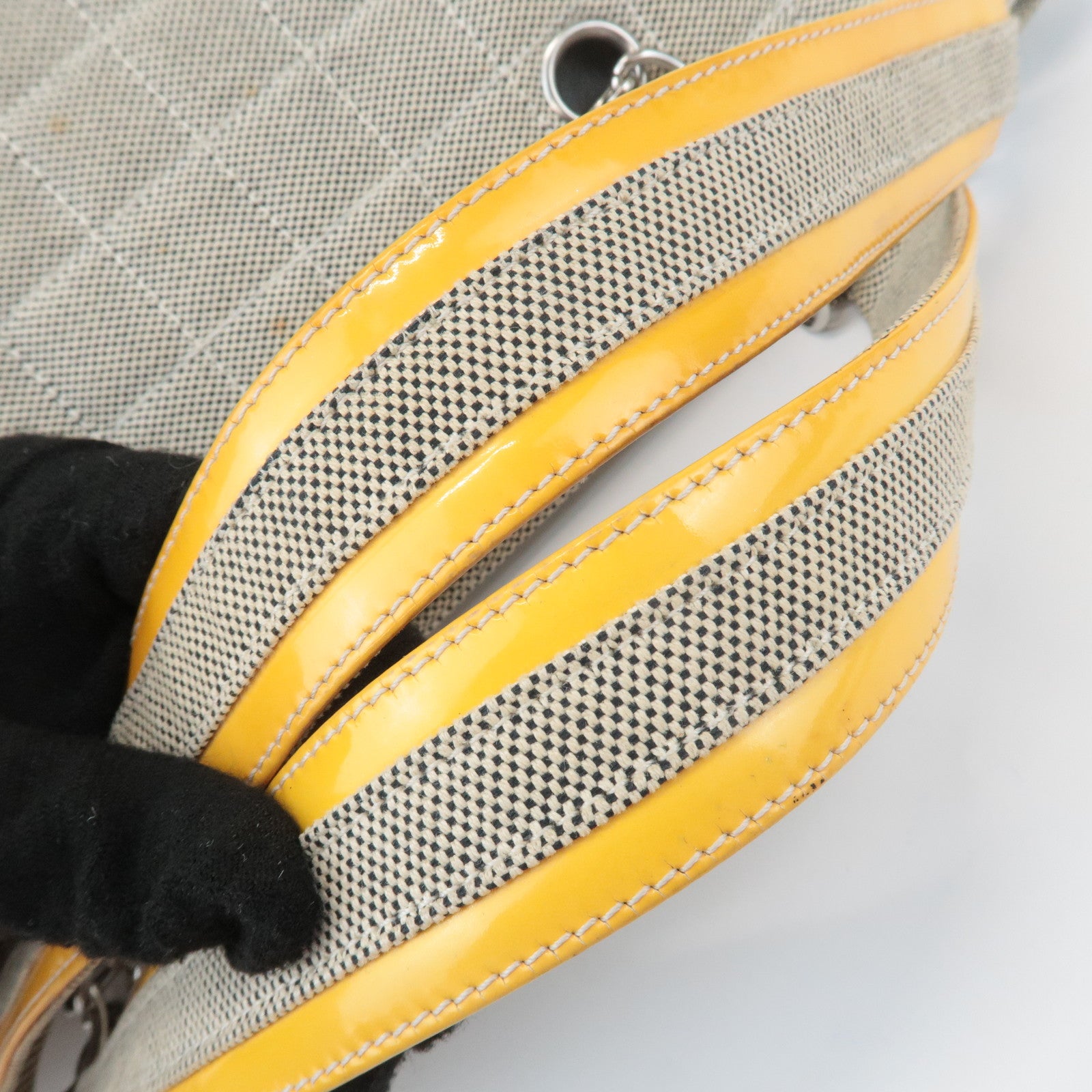 CHANEL COCO Mark No.5 Camellia Canvas Leather Patent Hand Bag A31573 Used