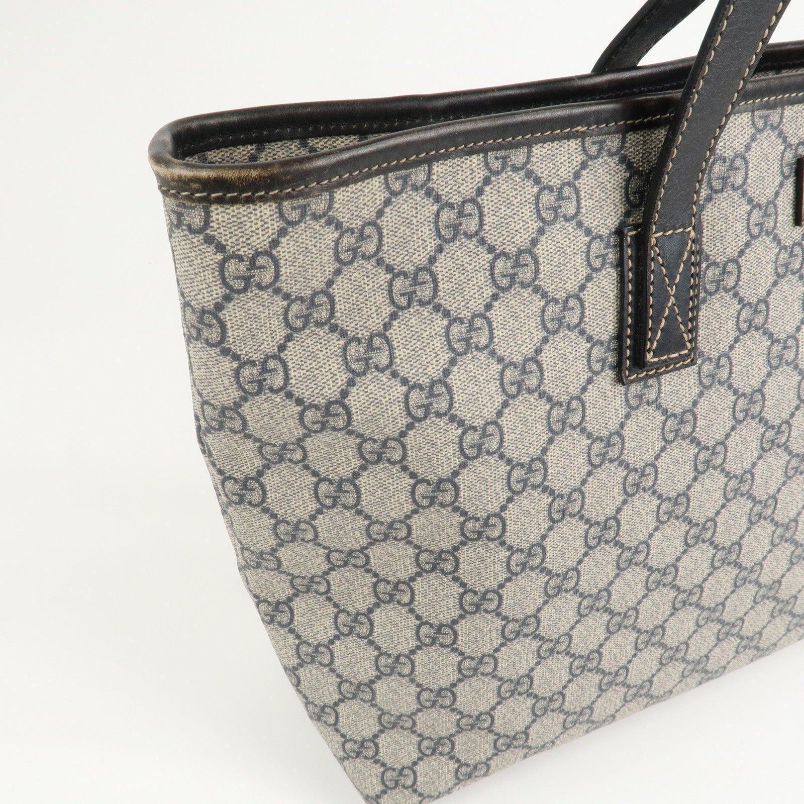 GUCCI GG Supreme Leather Tote Bag Hand Bag Beige Navy 211137