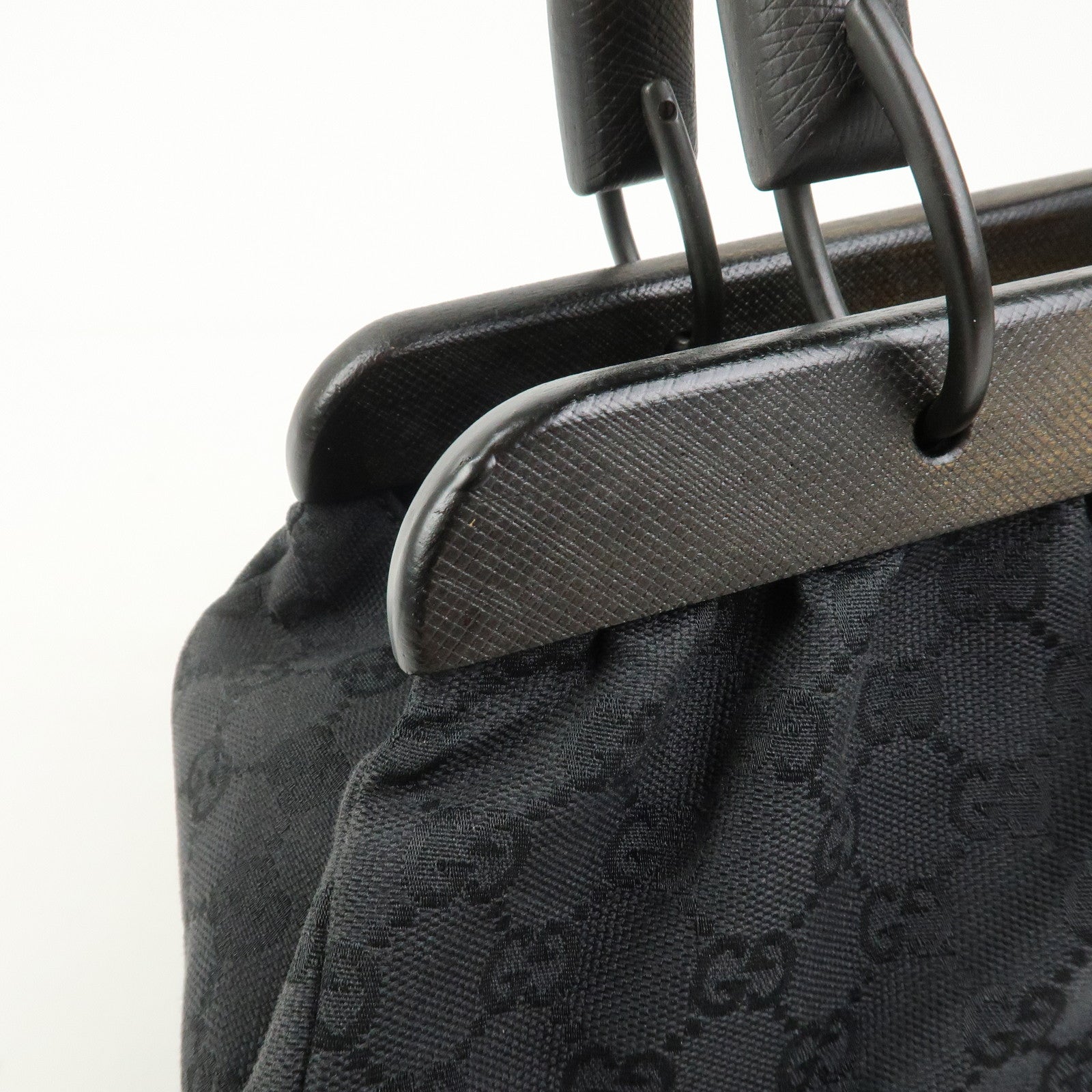 GUCCI GG Monogram Canvas Wood Handle Hand Bag Black 112683