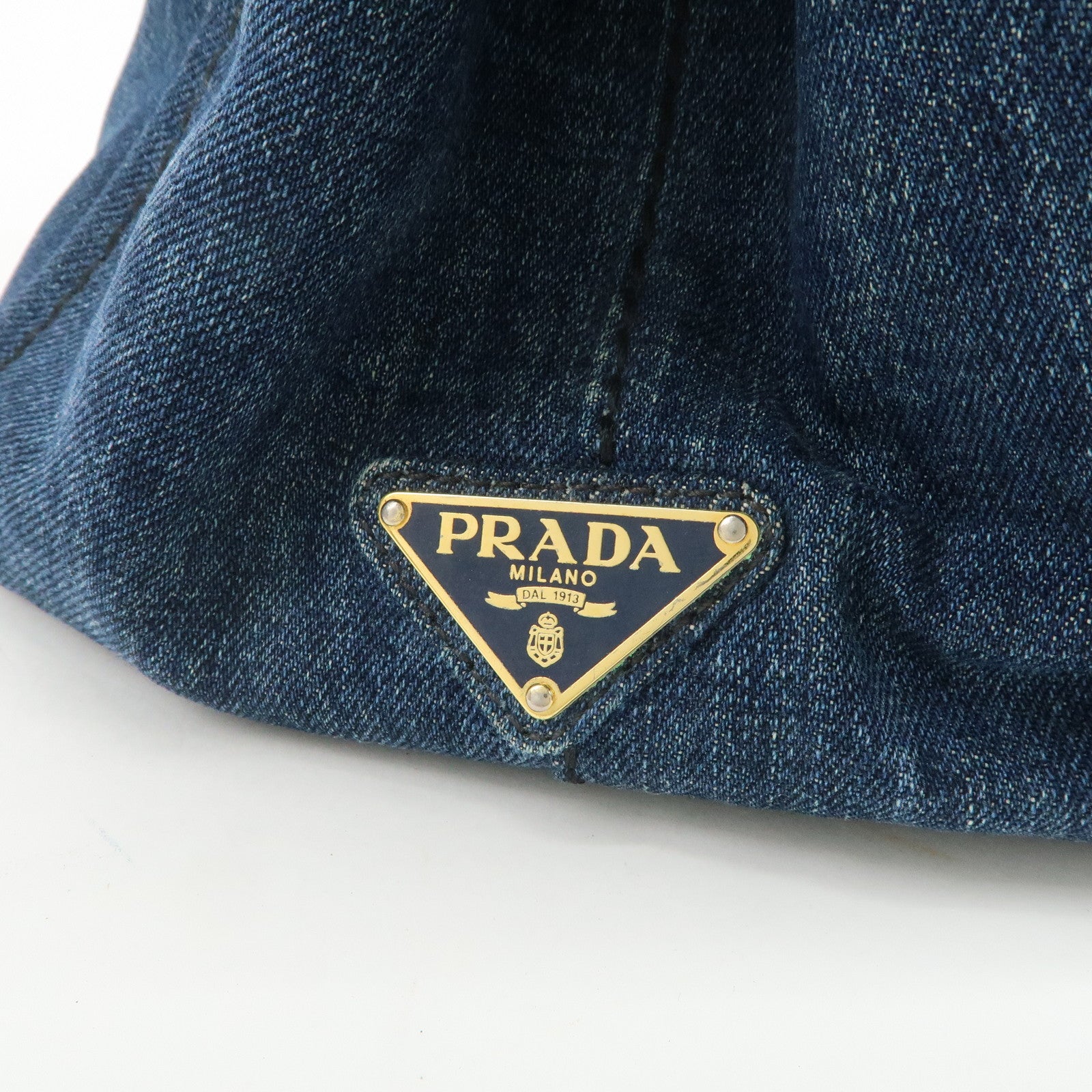 PRADA Triangle Logo Canapa Denim Tote Bag Hand Bag B1877B