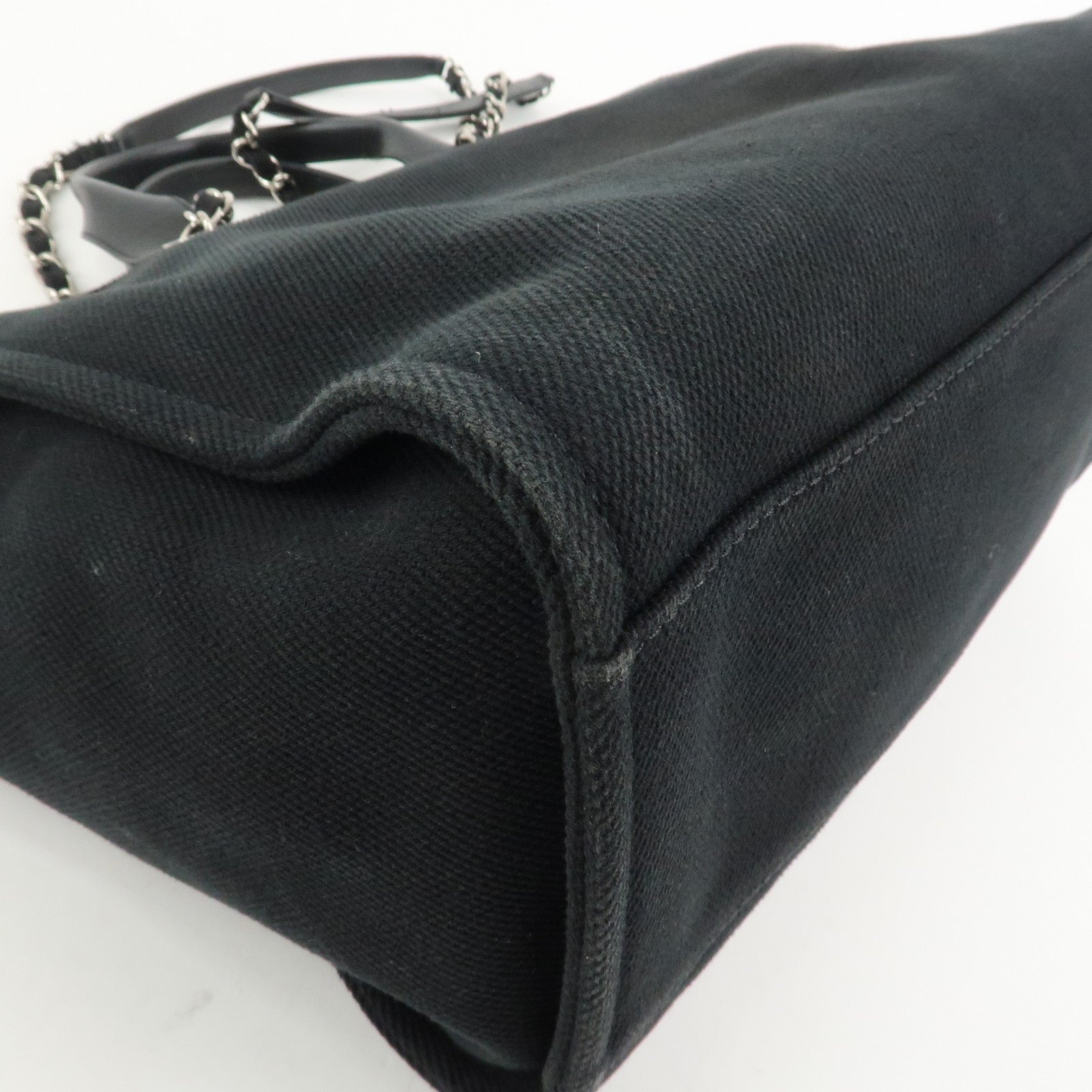 CHANEL Deauville GM Canvas Leather 2Way Tote Bag Black A66941
