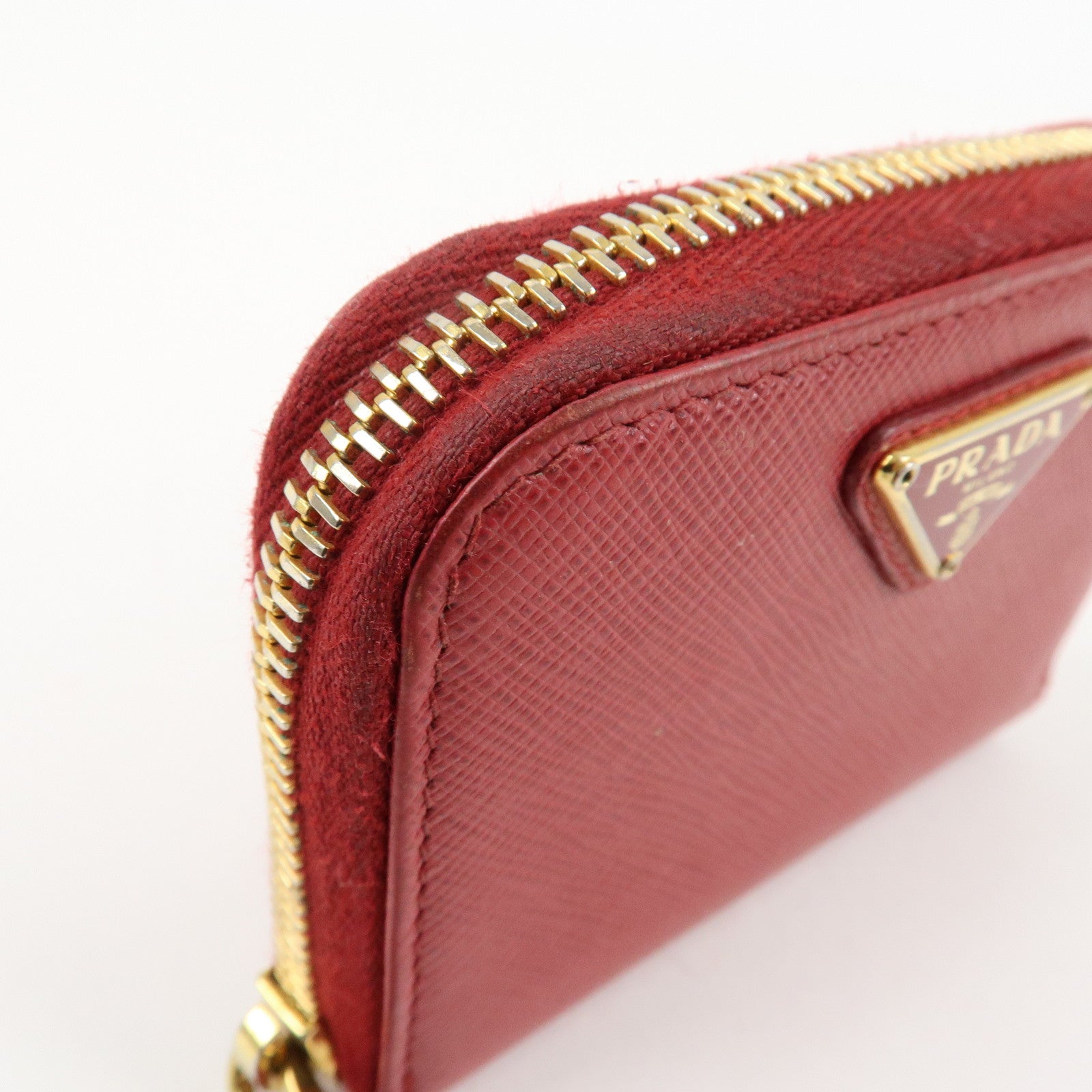 PRADA Triangle Logo Round Zippy Coin Case Red 1MO268 Used