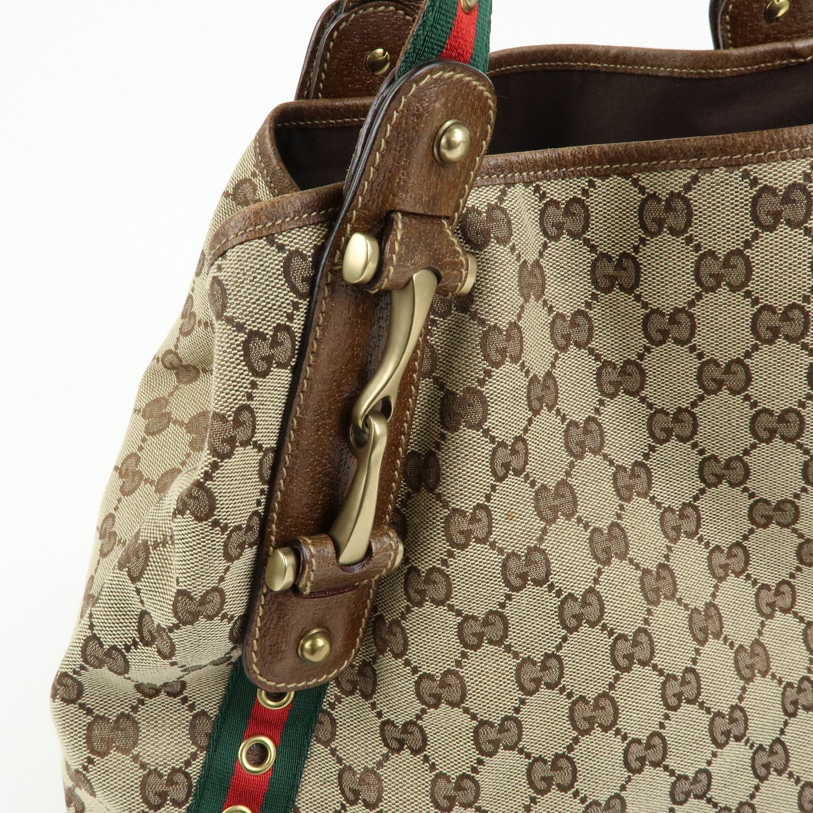 GUCCI Sherry GG Canvas Tote Bag Hand Bag Beige Brown 144186
