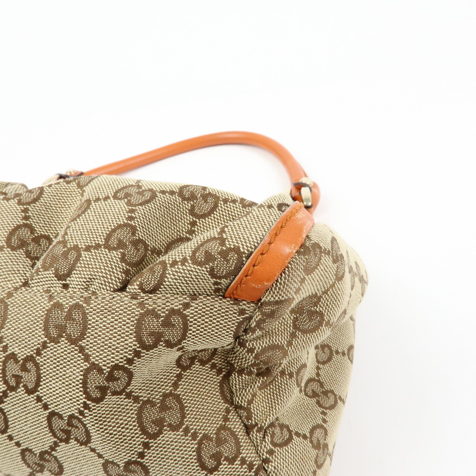 GUCCI Abbey GG Canvas Leather Shoulder Bag Beige Orange 190525