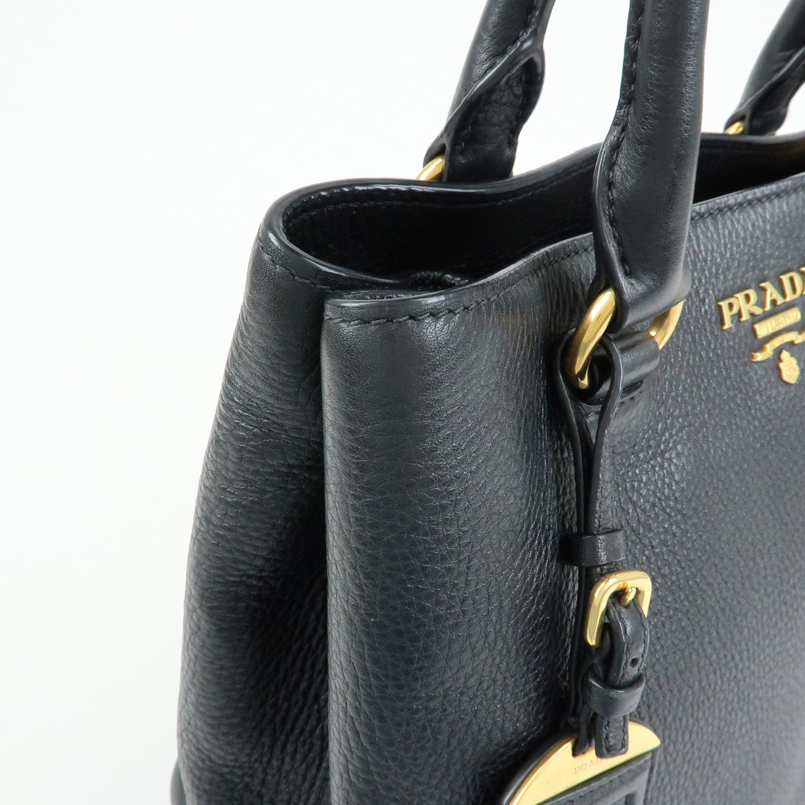PRADA Logo Calf Leather Tote Bag Hand Bag Black