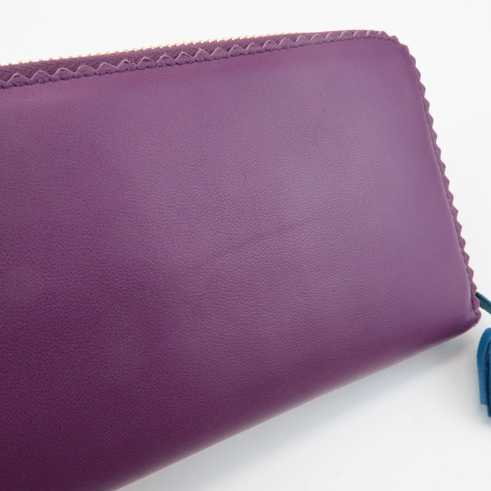 LOEWE Anagram Leather Round Zippy Long Wallet Purple Gold HDW Used