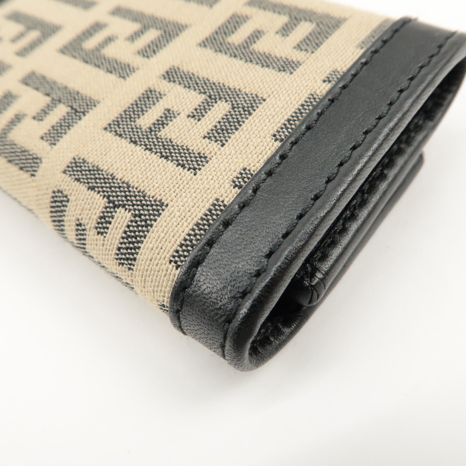FENDI Zucchino Canvas Leather 6 Rings Key Case Beige Black 8AP002 Used