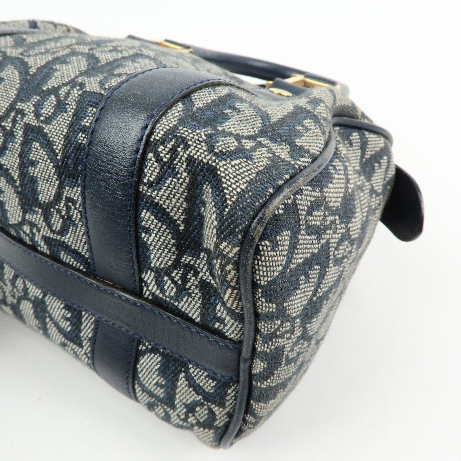 Christian Dior Trotter Jacguard Leather Mini Boston Bag Navy