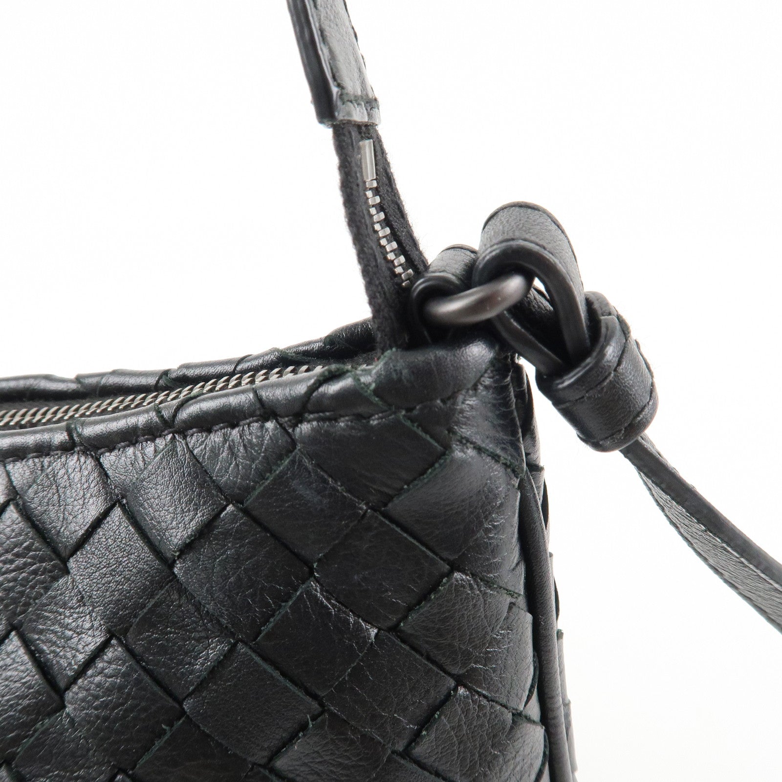 BOTTEGA VENETA Intrecciato Leather Shoulder Bag Black Used