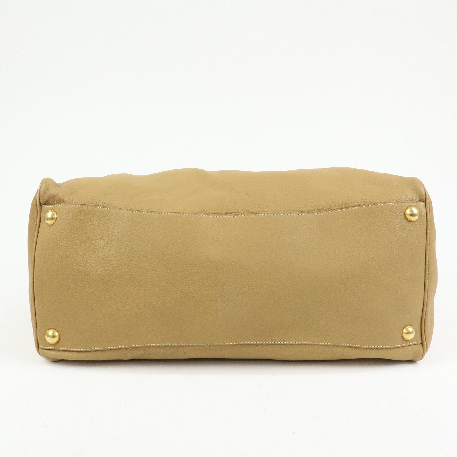 PRADA Logo Leather Boston Bag Hand Bag Travel Bag Brown