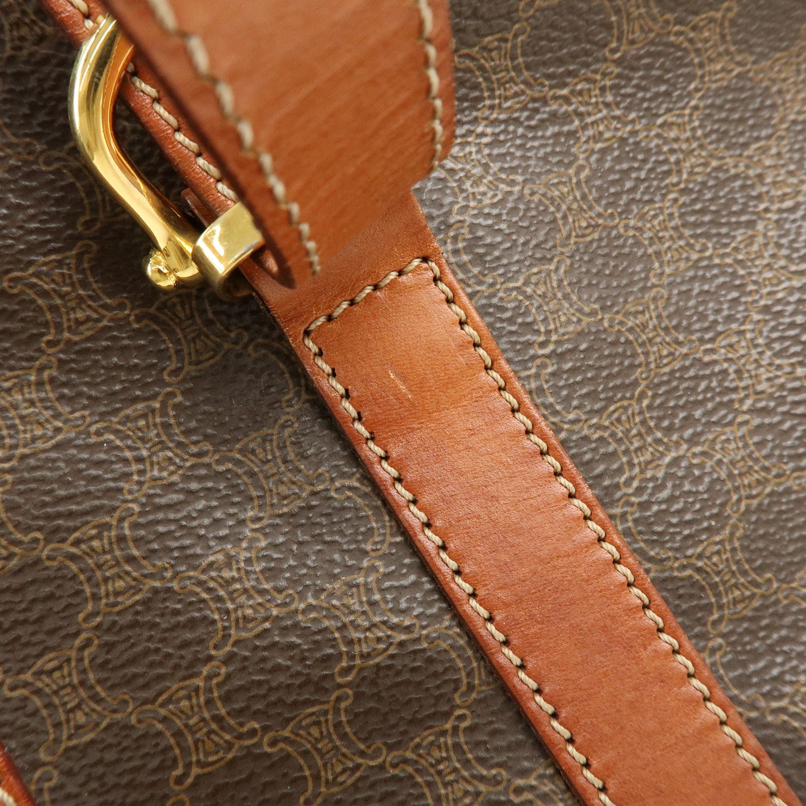 CELINE Macadam PVC Leather Tote Bag Hand Bag Shoulder Bag Brown