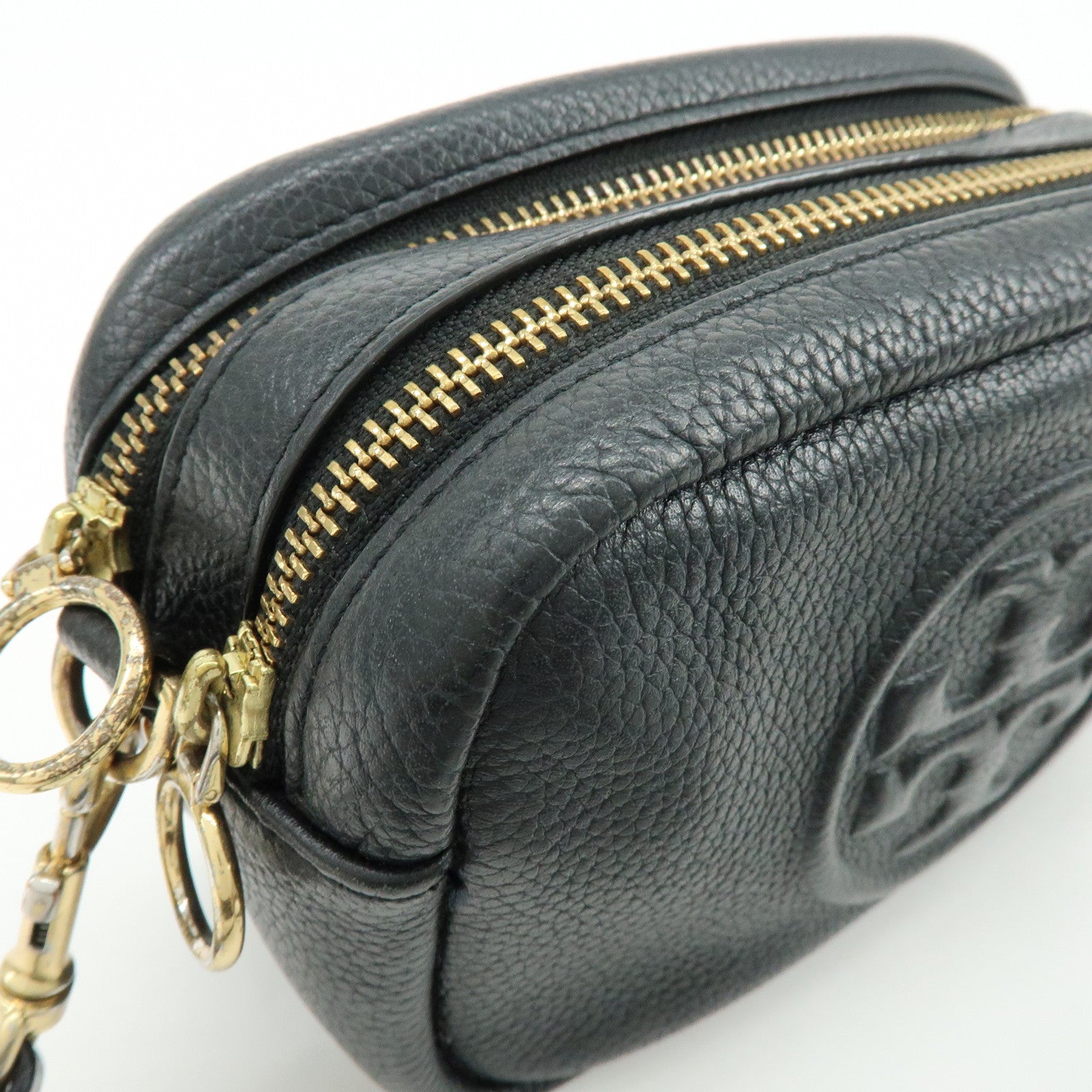 TORY BURCH Leather Double T Shoulder Bag Crossbody Bag Black