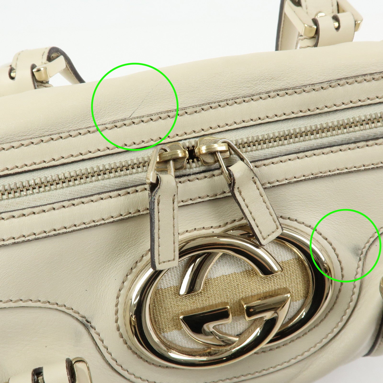 GUCCI Interlocking G Sherry Leather Boston Hand Bag Ivory 170009
