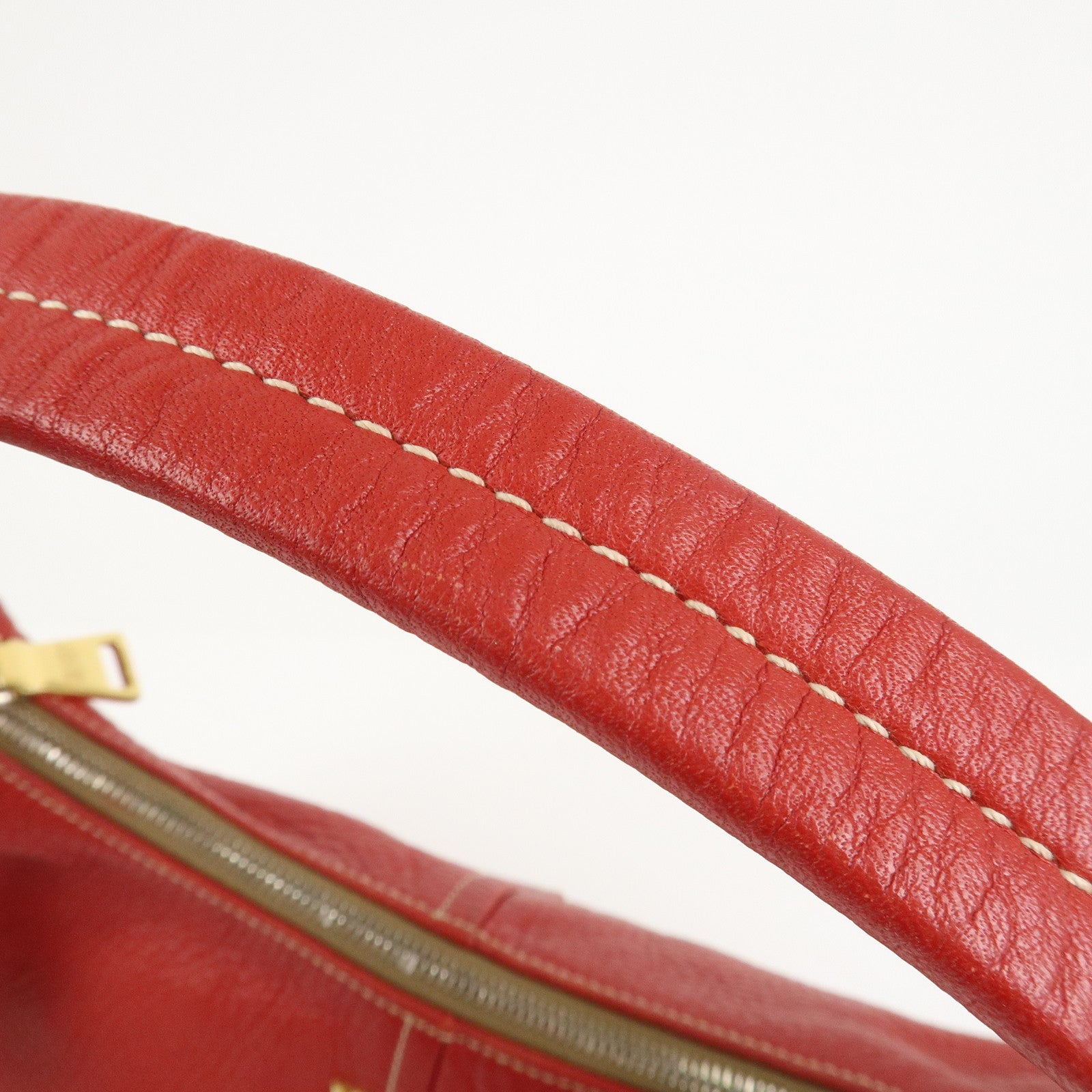 PRADA Logo Leather Shoulder Bag Hand Bag Red BR4373