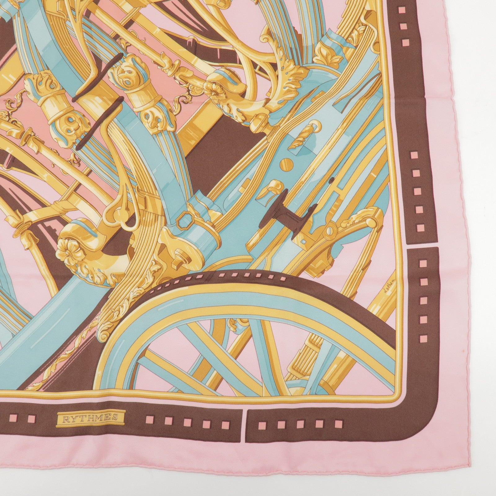 HERMES Carre 70 Silk 100% Scarf RYTHMES Pink Brown