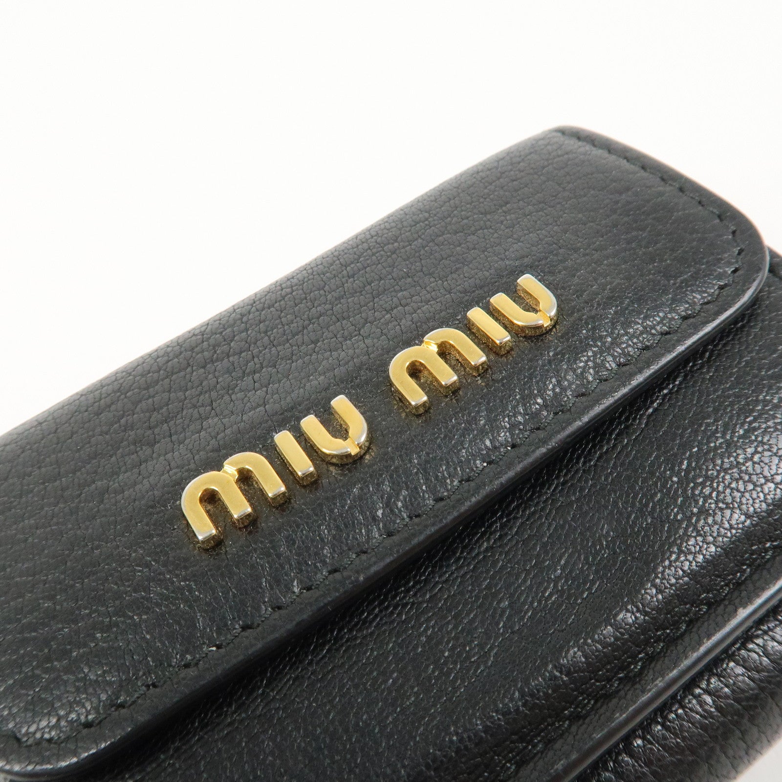 MIU MIU Logo Leather Tri-fold Compact Wallet Black 5MH020