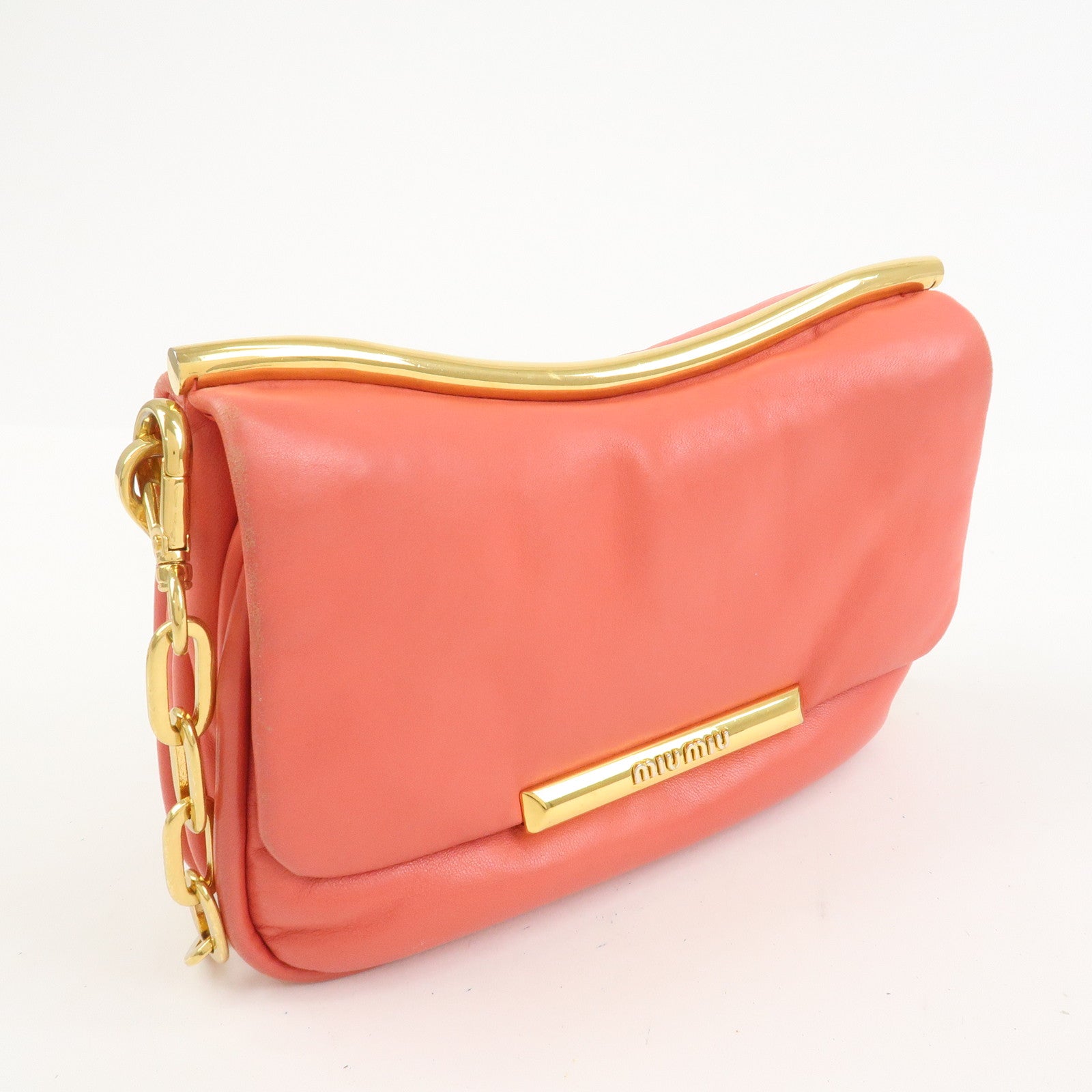 MIU MIU Nappa Leather Chain Shoulder Bag Crossbody Bag Coral