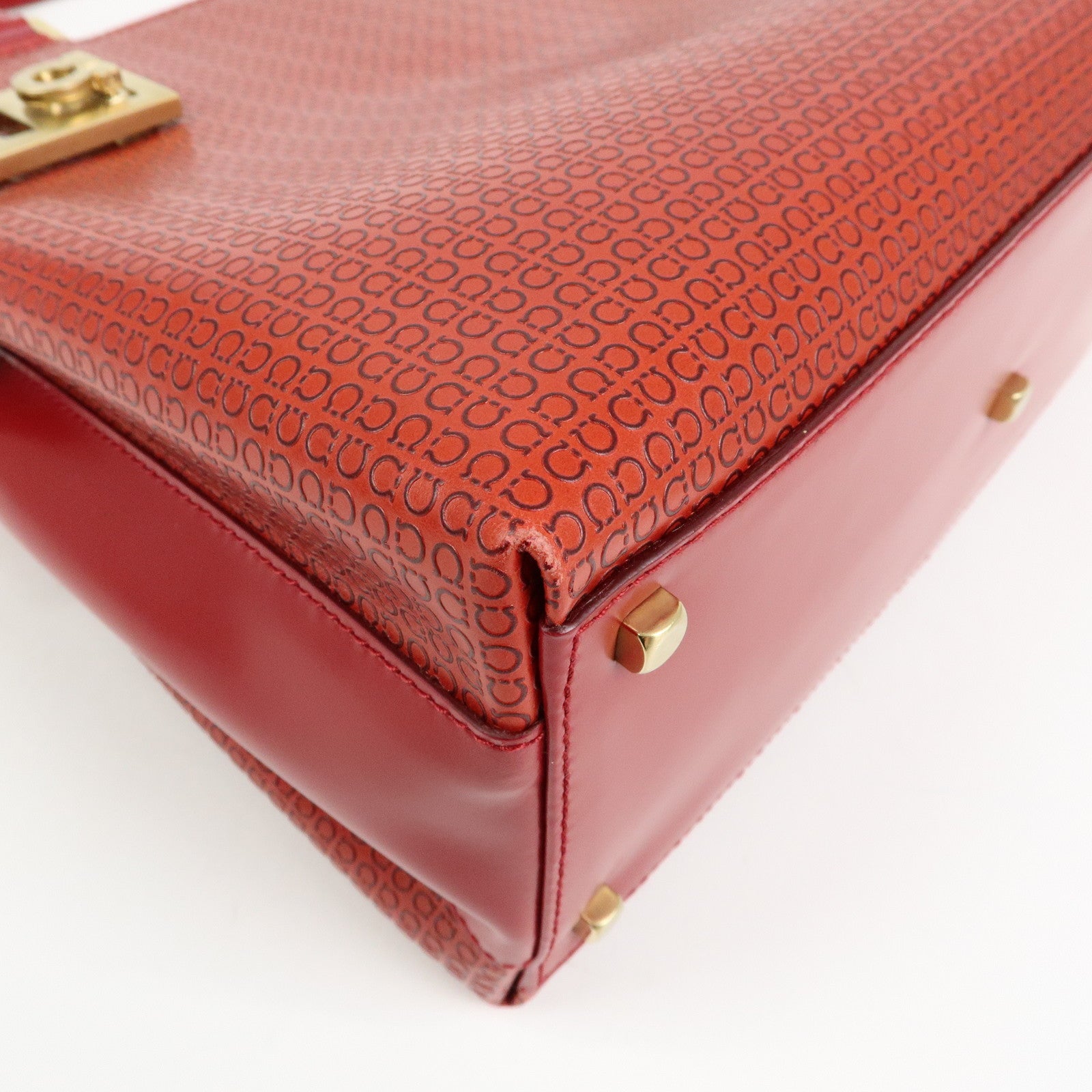 Ferragamo Gancini Side Belt Leather Hand Bag Tote Bag Red