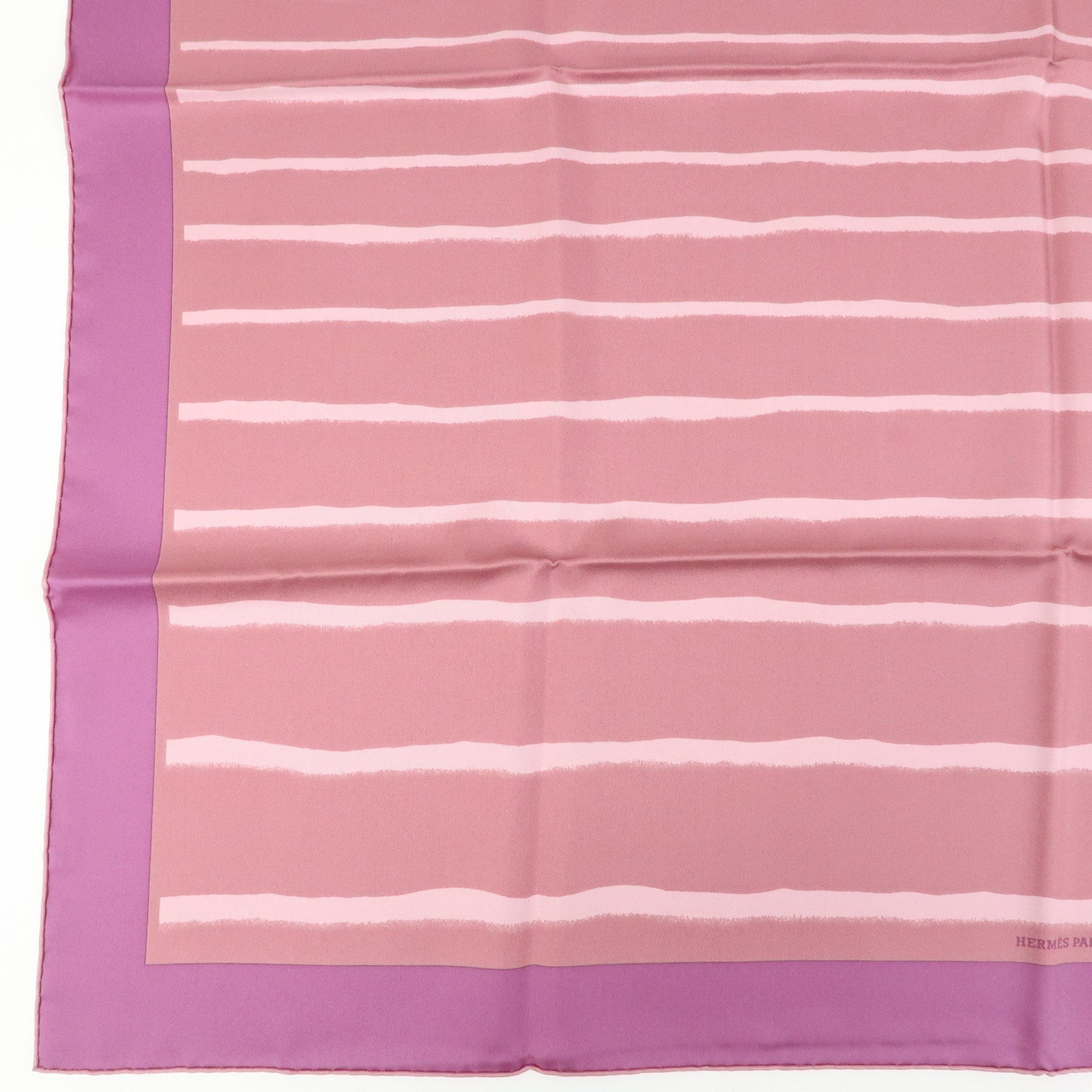HERMES Carre 90 Silk 100% Striped Scarf Purple
