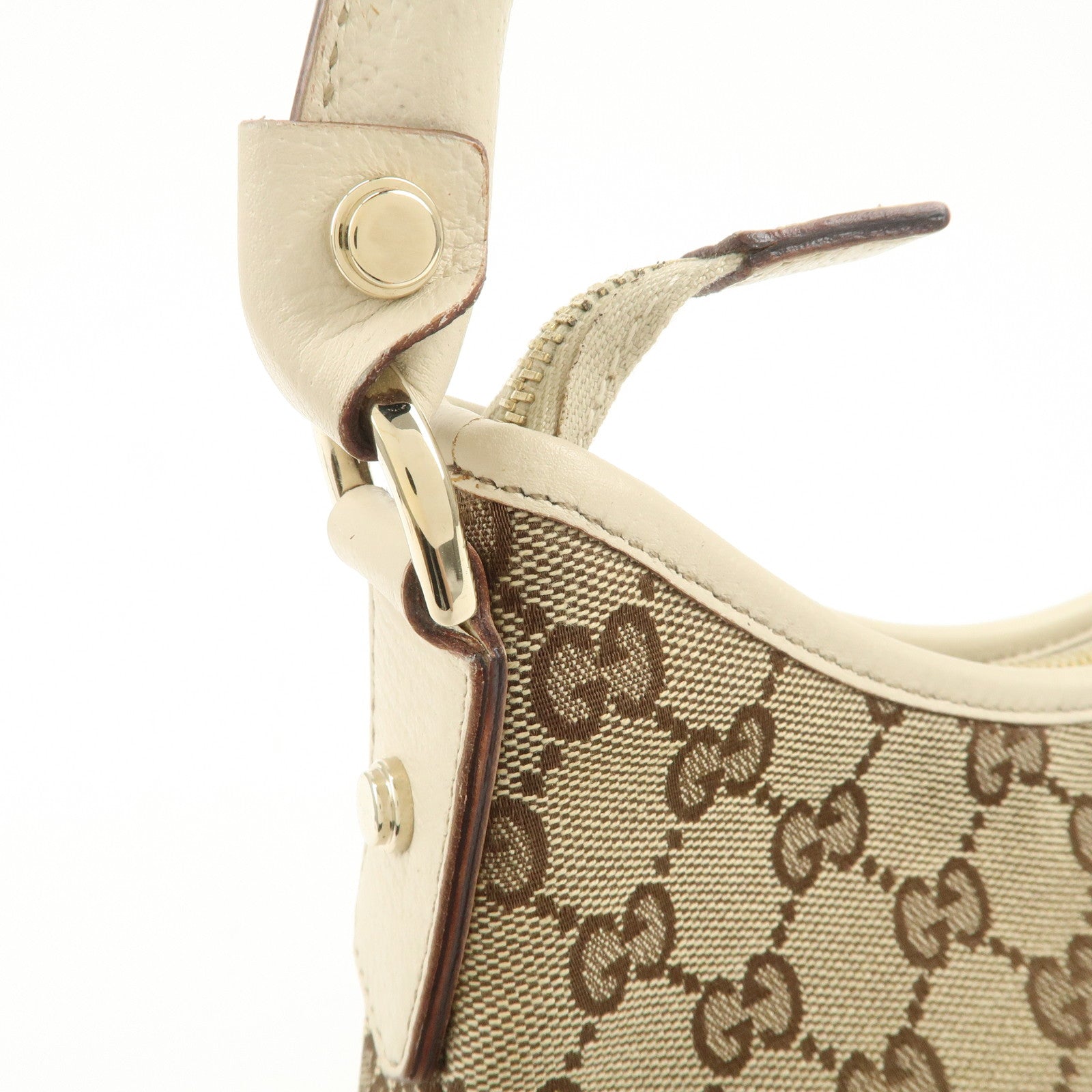 GUCCI Abbey GG Canvas Leather Shoulder Bag Beige Ivory 130738