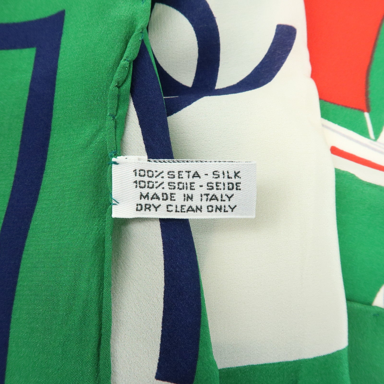 CHANEL COCO Mark Silk100% Scarf Green Navy White Red