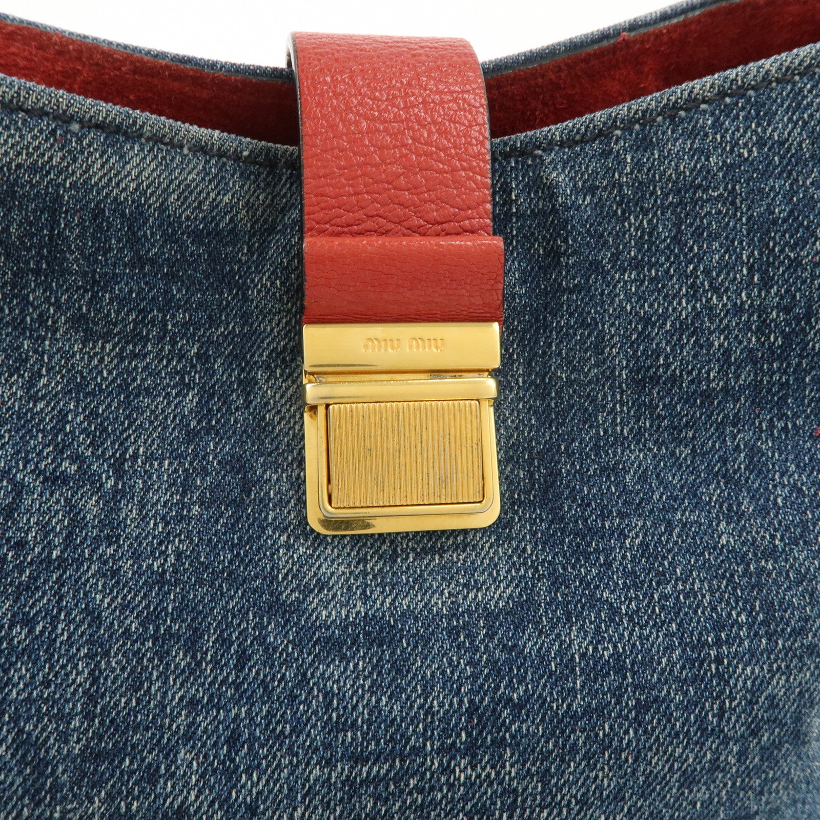 MIU MIU Madras Leather Denim 2Way Bag Shoulder Bag Red RR1951 Used
