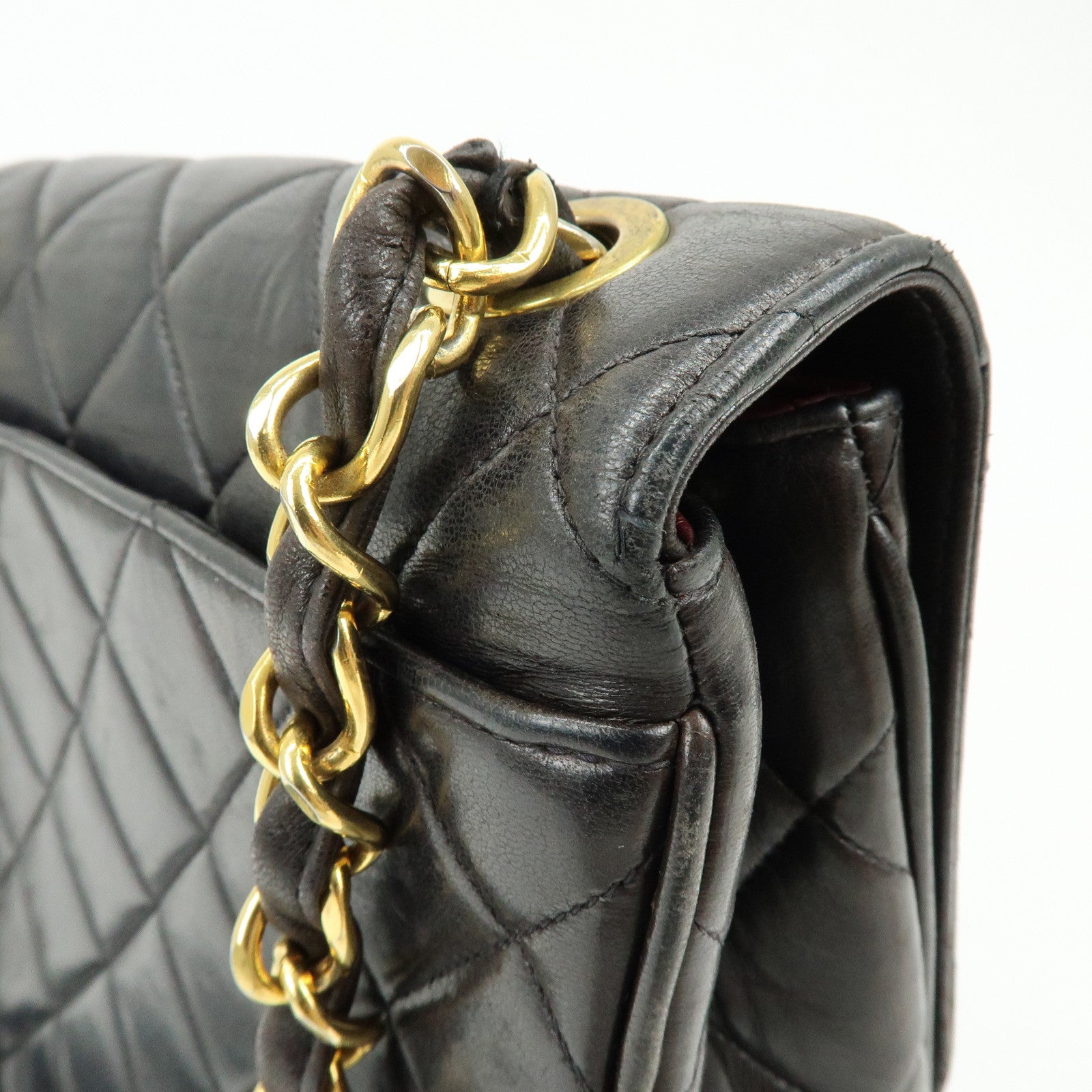 CHANEL Matelasse Lamb Skin Chain Flap Shoulder Bag Black