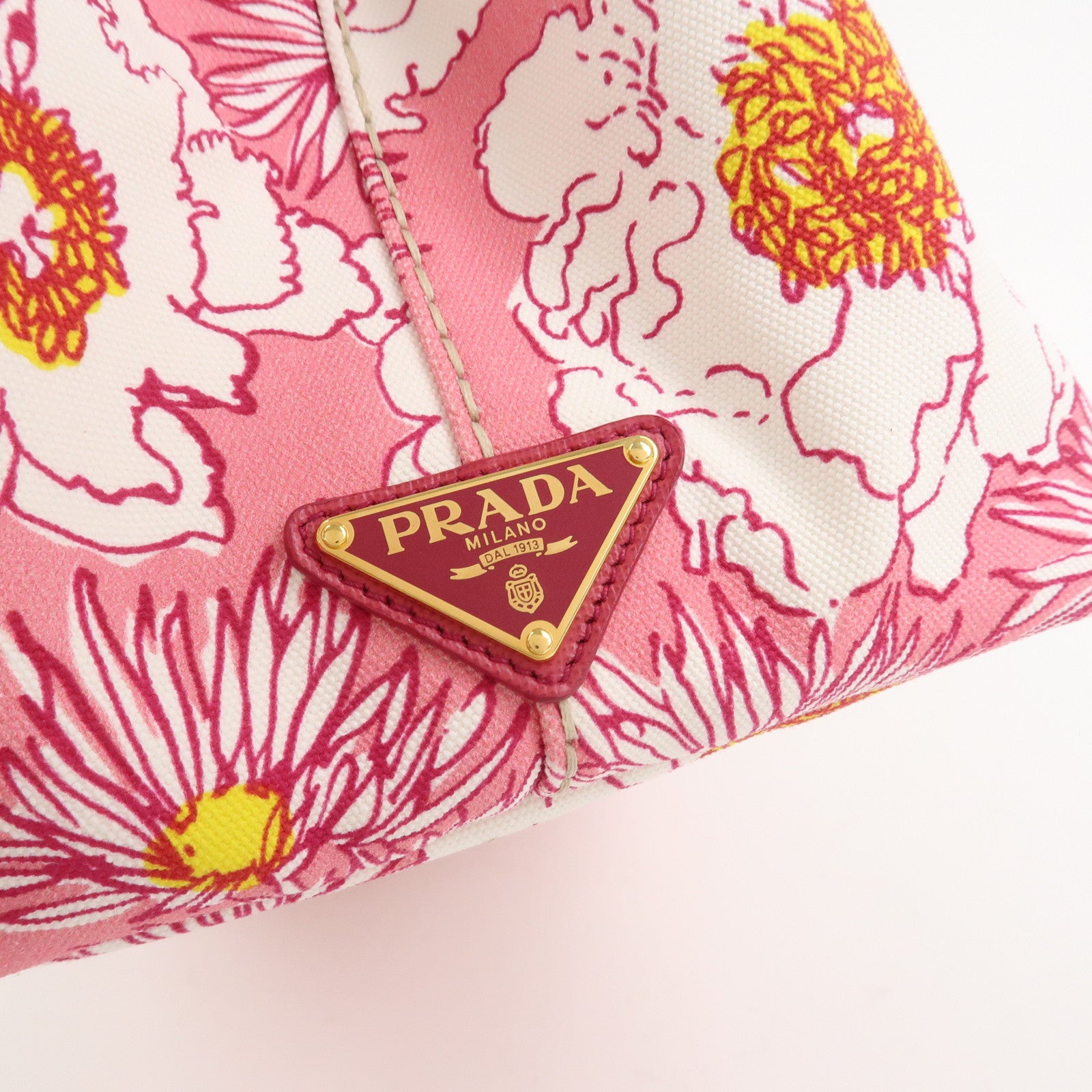 PRADA Canapa Canvas 2Way Bag Hand Bag Flower Print Pink