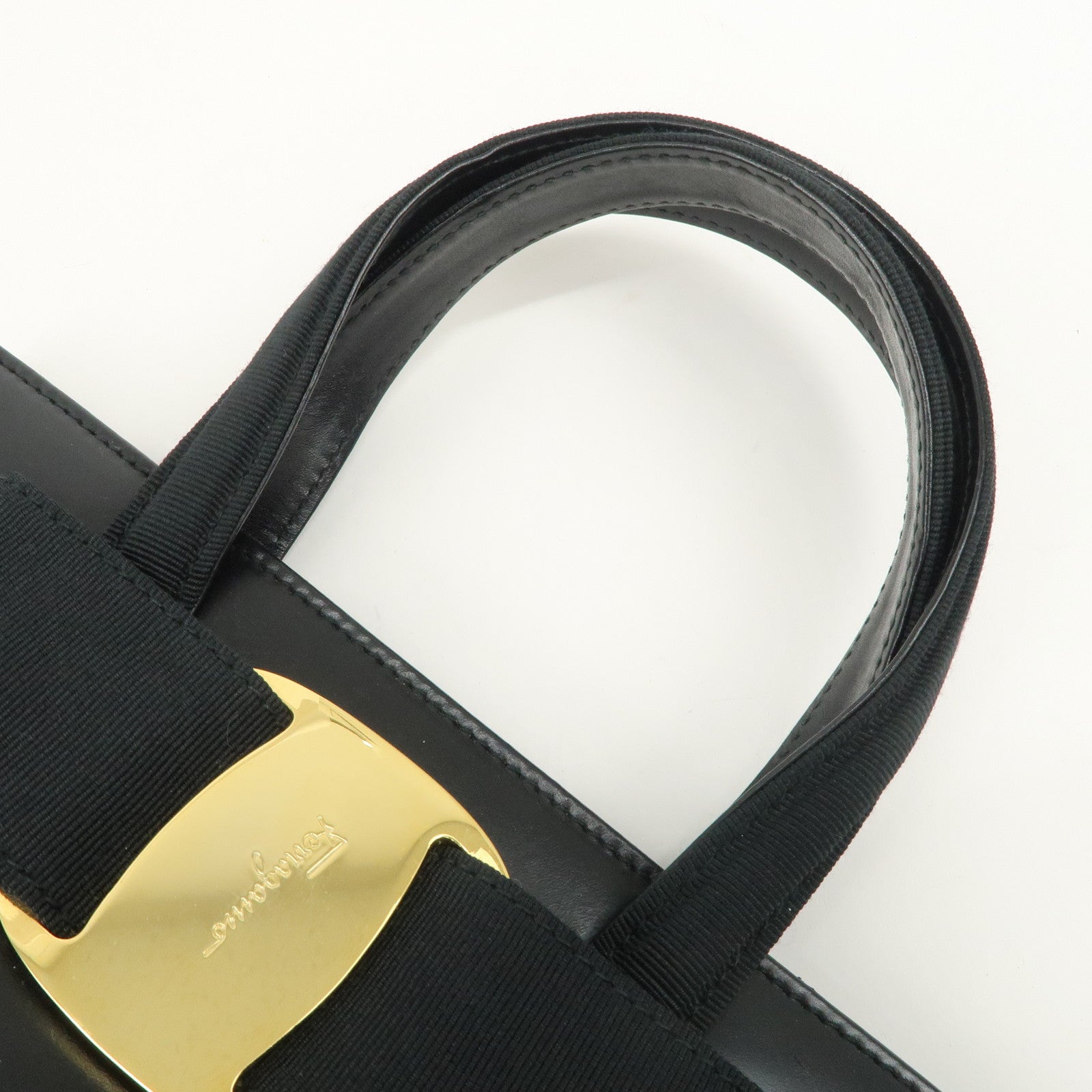 Ferragamo Gancini Leather 2Way Bag Hand Bag Shoulder Bag Black