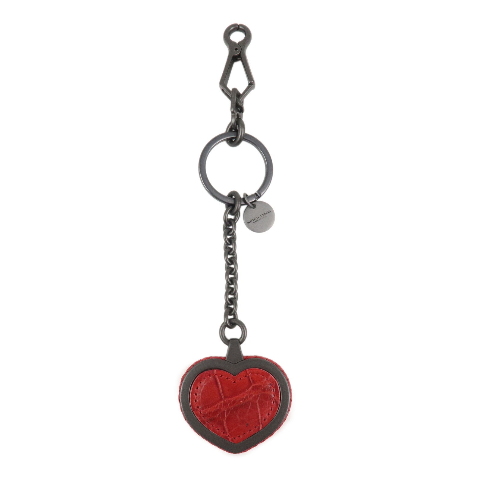 BOTTEGA VENETA Intrecciato Leather Metal Bag Charm Key Chain Red