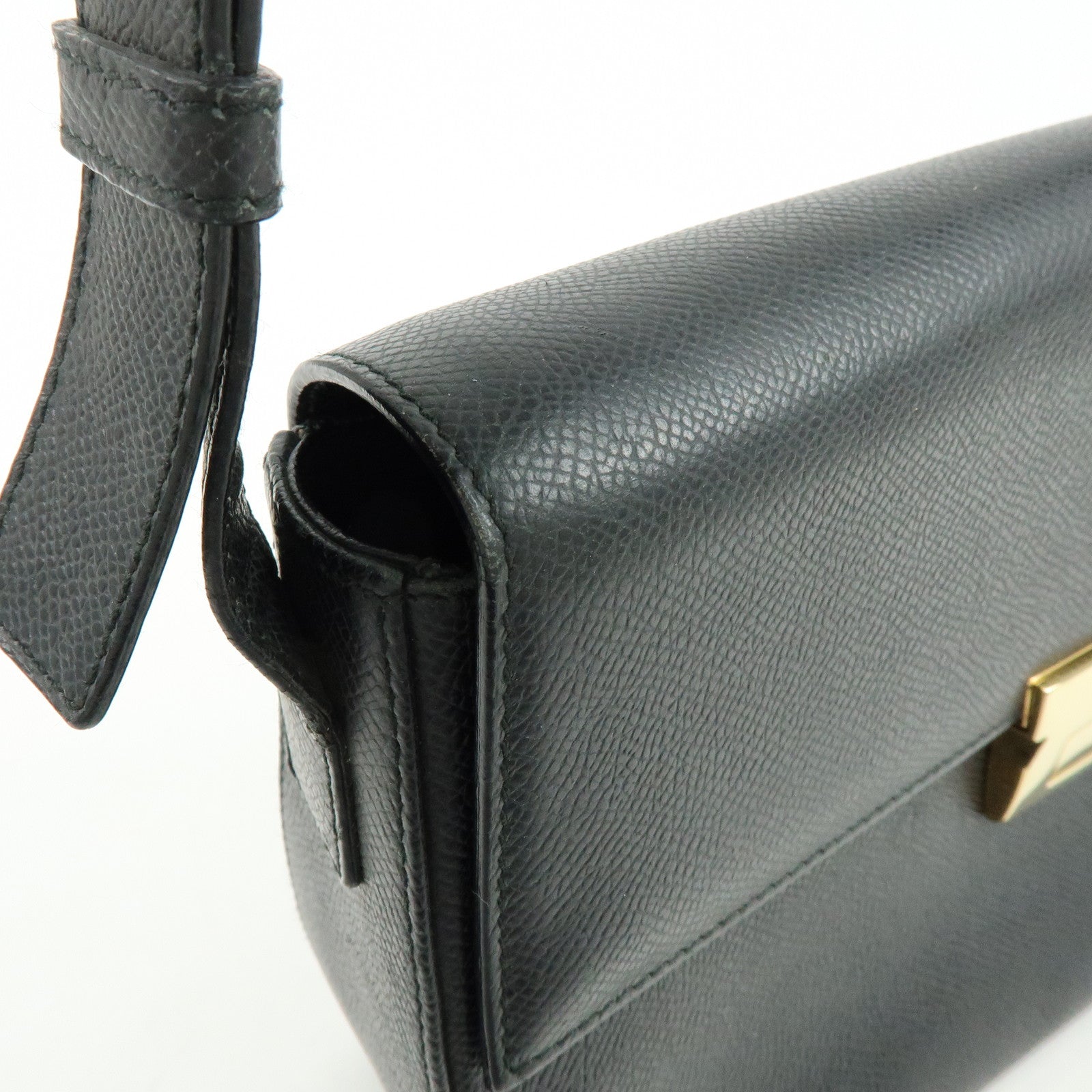 Ferragamo Leather Shoulder Bag Hand Bag Black