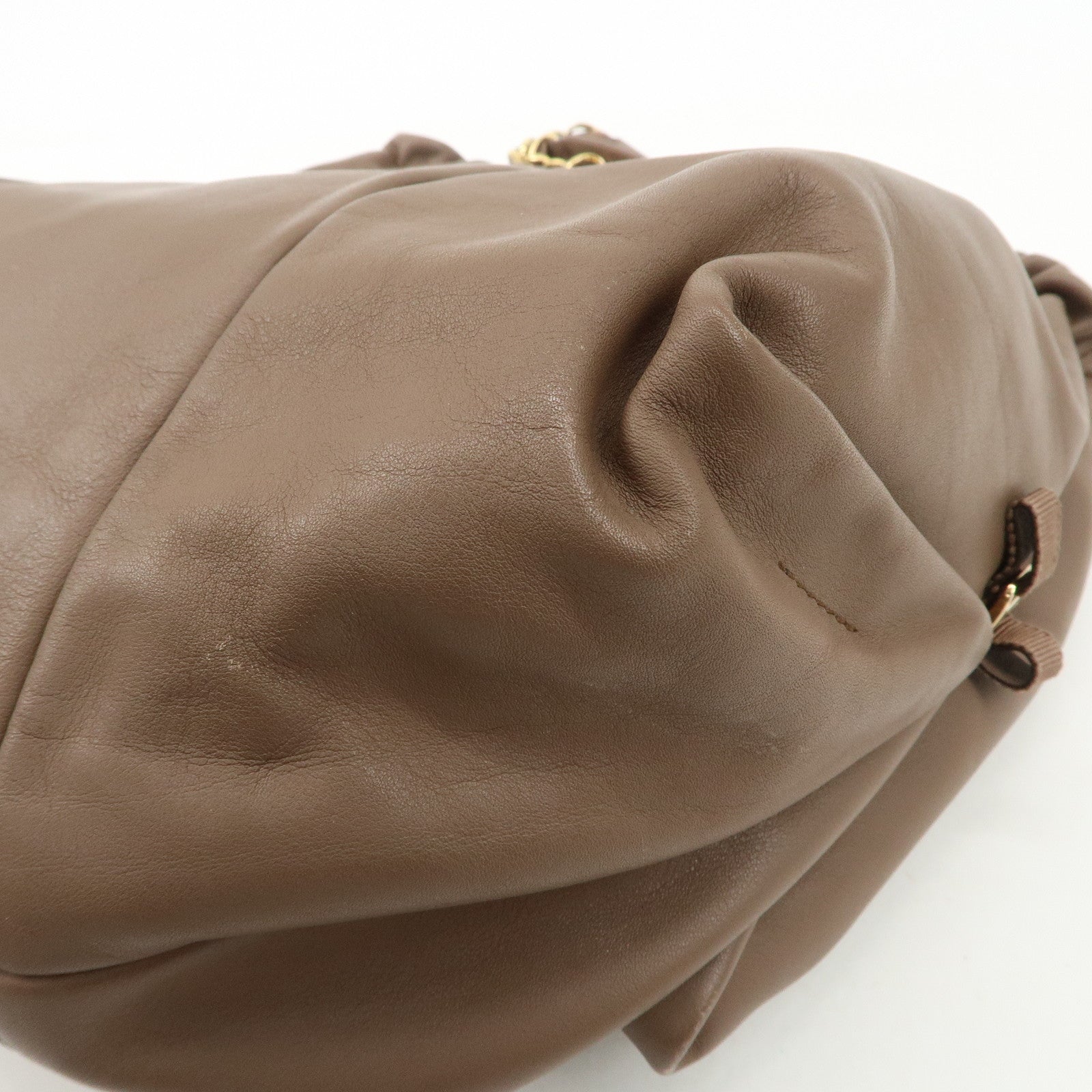 Ferragamo Leather Tote Bag Hand Bag Shouolder Bag Beige Gold HDW