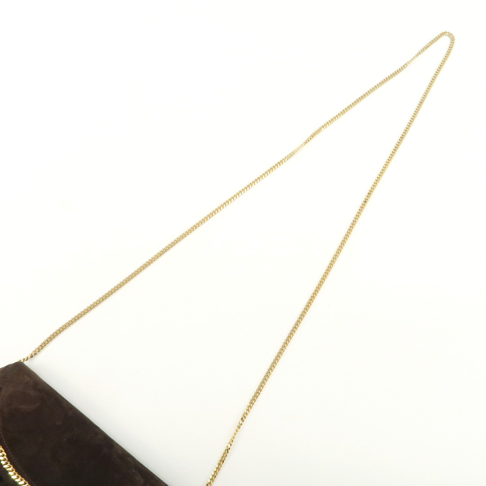 Ferragamo Suede Chain Shoulder Bag Dark Brown