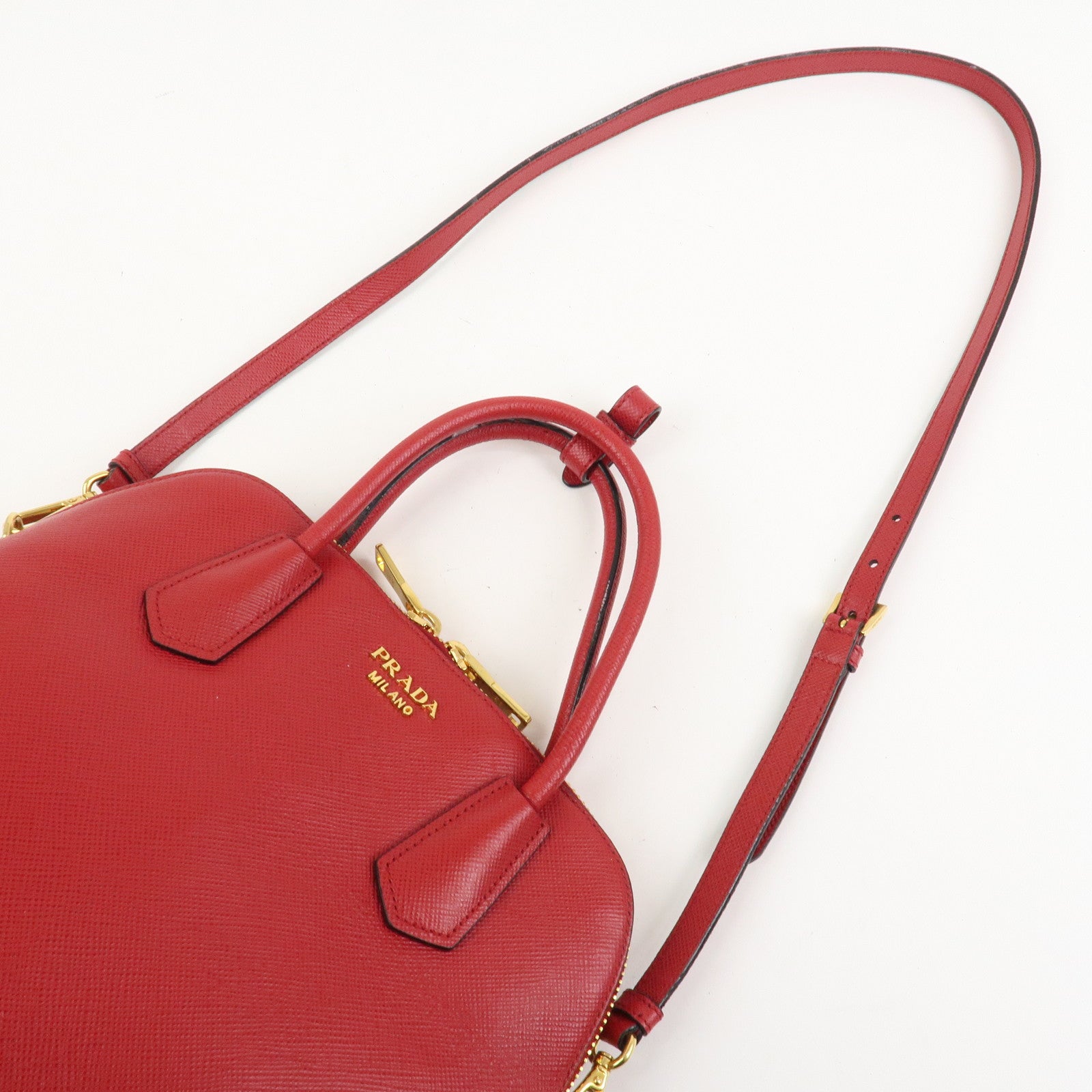 PRADA Logo Saffiano Leather 2Way Hand Bag Shoulder Bag Red BL0907