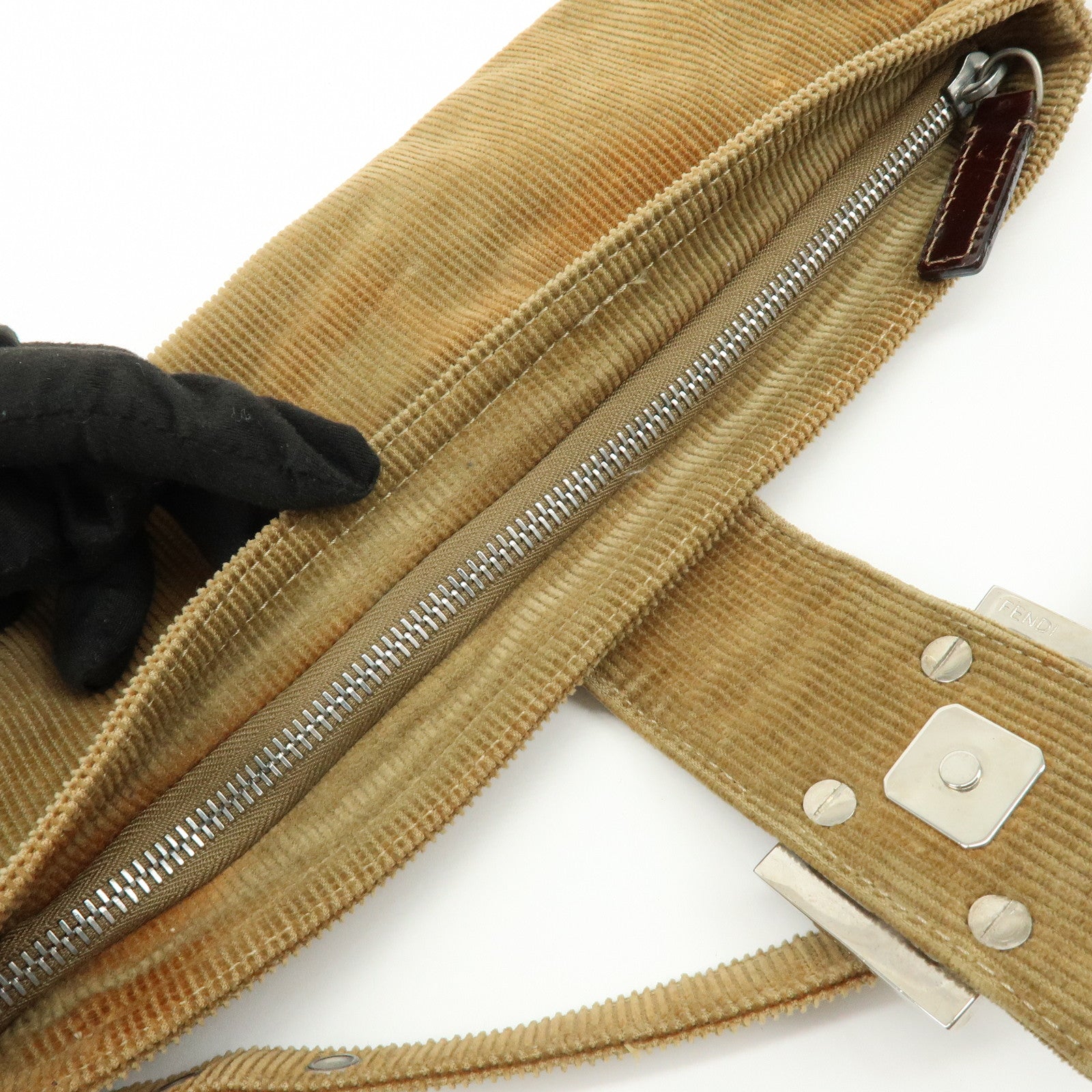 FENDI Corduroy Shoulder Bag Crossbody Bag Brown 26685