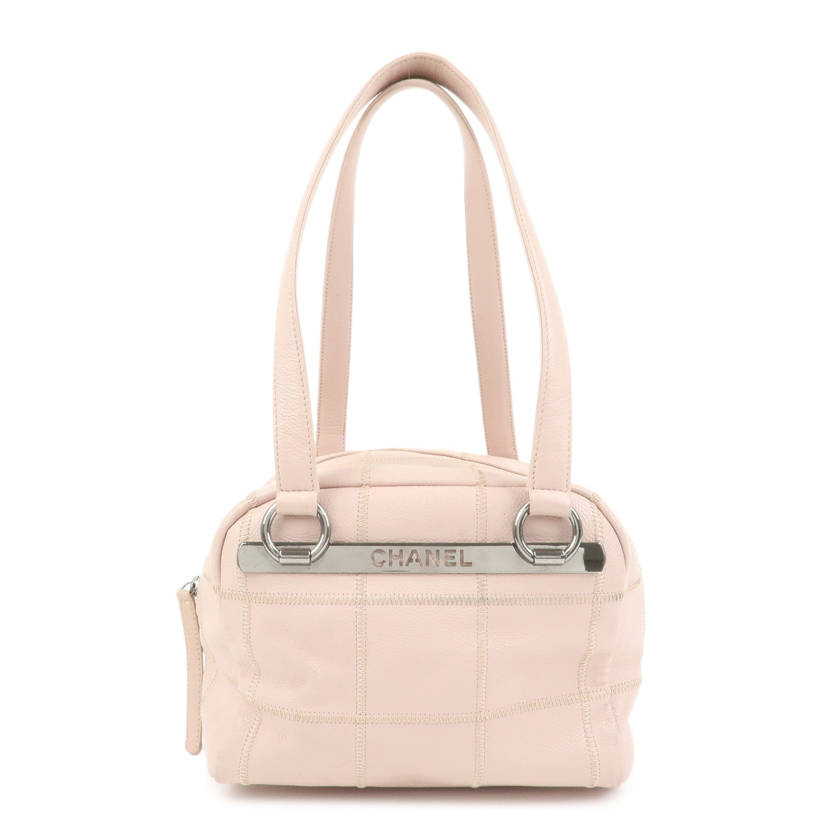 CHANEL Chocolate Bar COCO Mark Caviarskin Mini Boston Bag A26134
