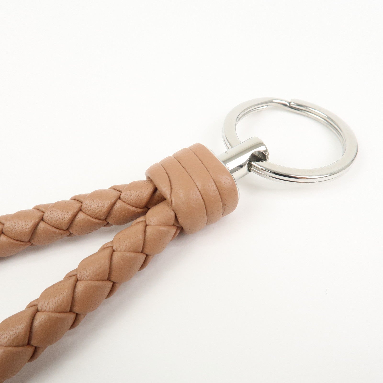 BOTTEGA VENETA Intrecciato Leather Key Holder Bag Charm Brown