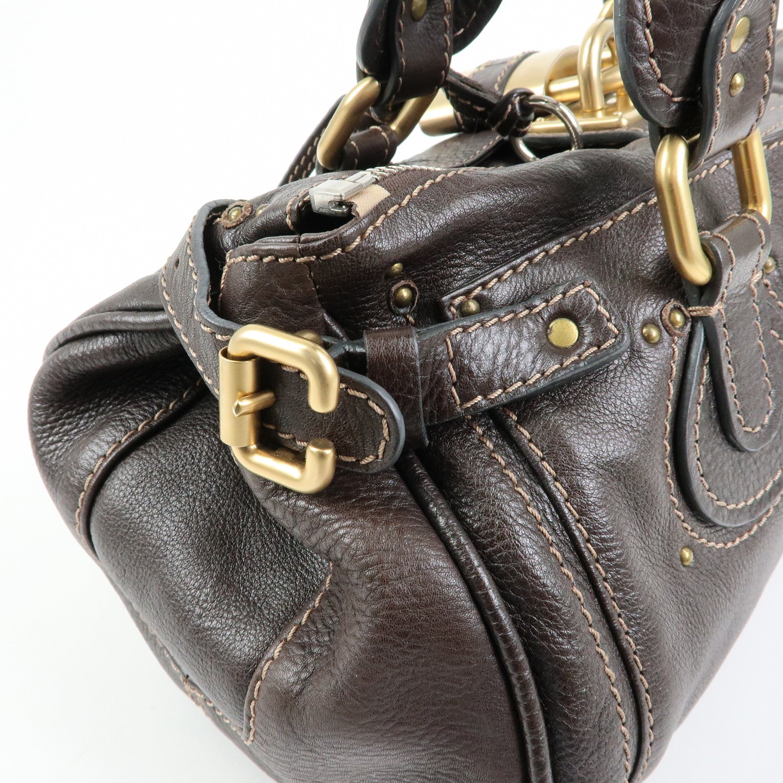 Chloe Paddington Leather Boston Bag Hand Bag Medium Dark Brown