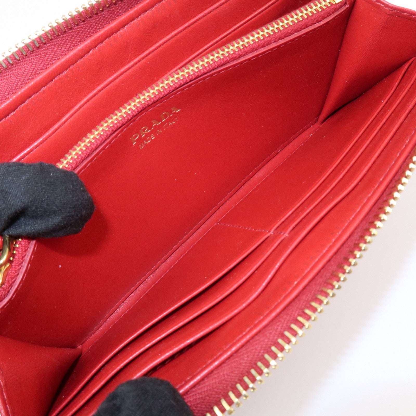 PRADA Nylon Leather L Fastener Zippy Long Wallet Red 1ML183